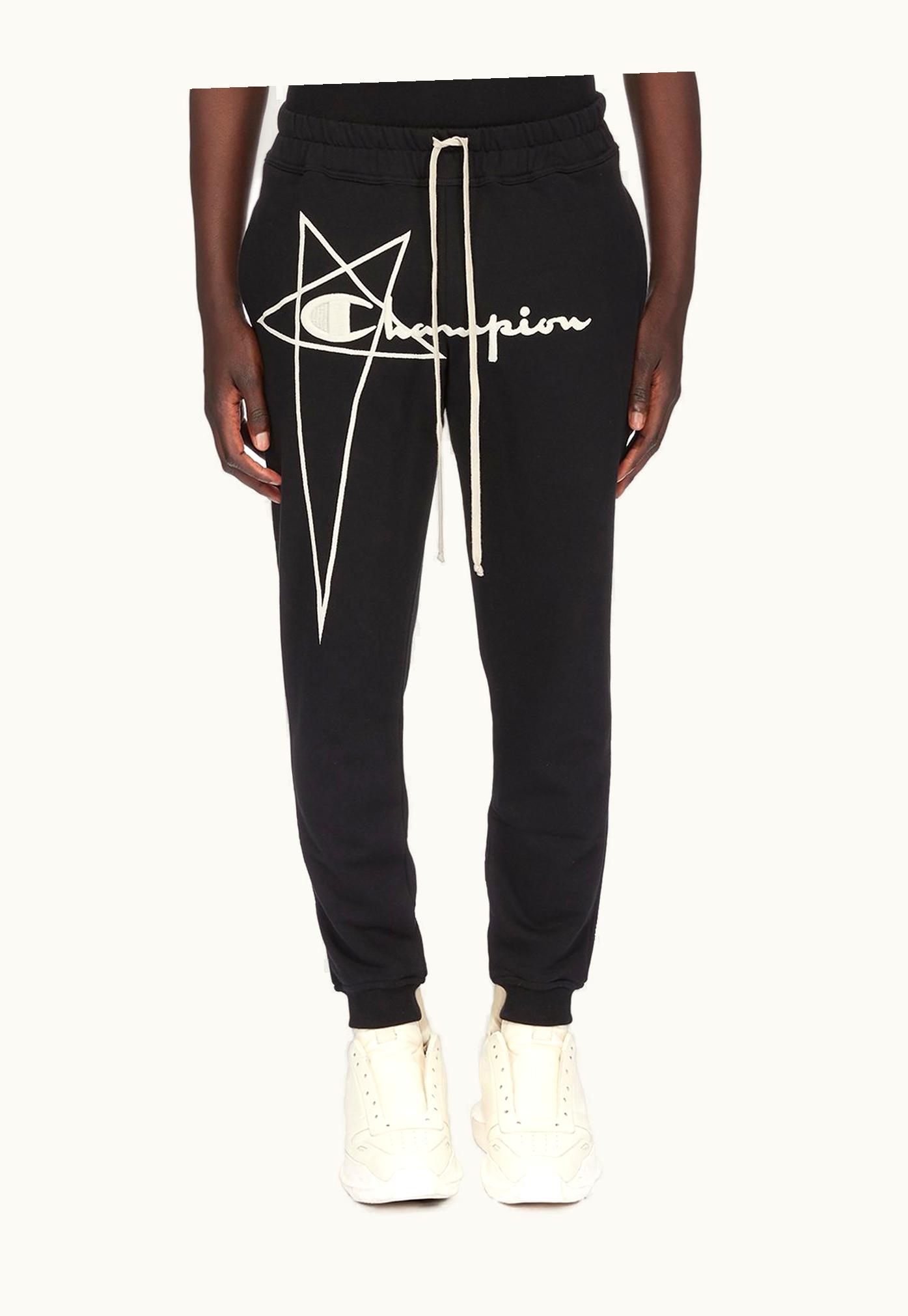 Rick Owens Champion X Rick Owens Joggers In Black Compact Cotton Felpa