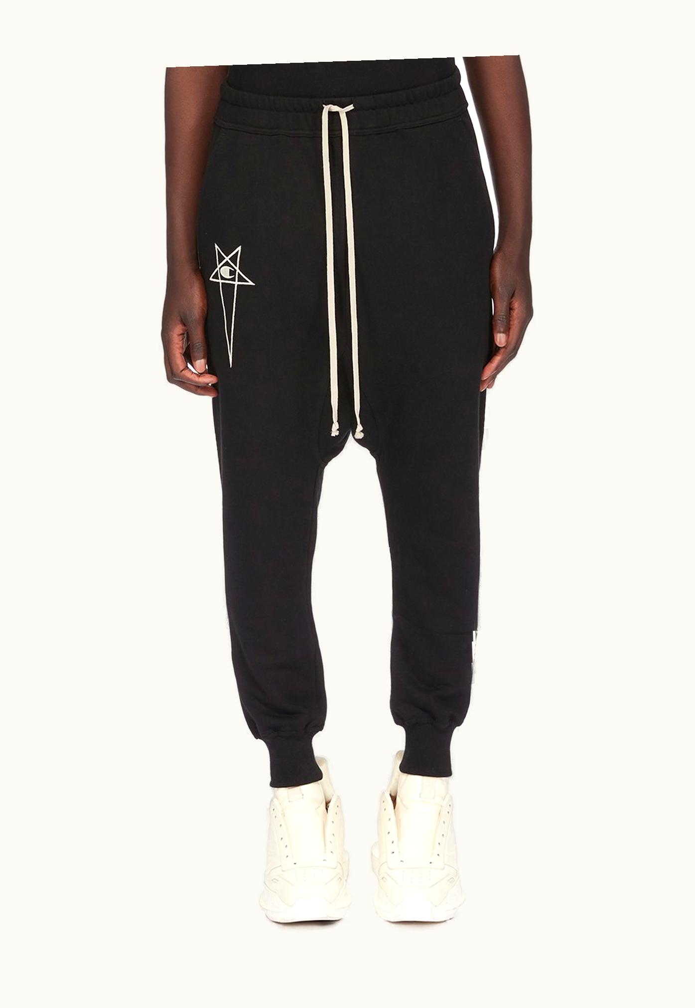 Rick Owens Champion X Rick Owens Prisoner Drawstring In Black Compact Cotton Felpa