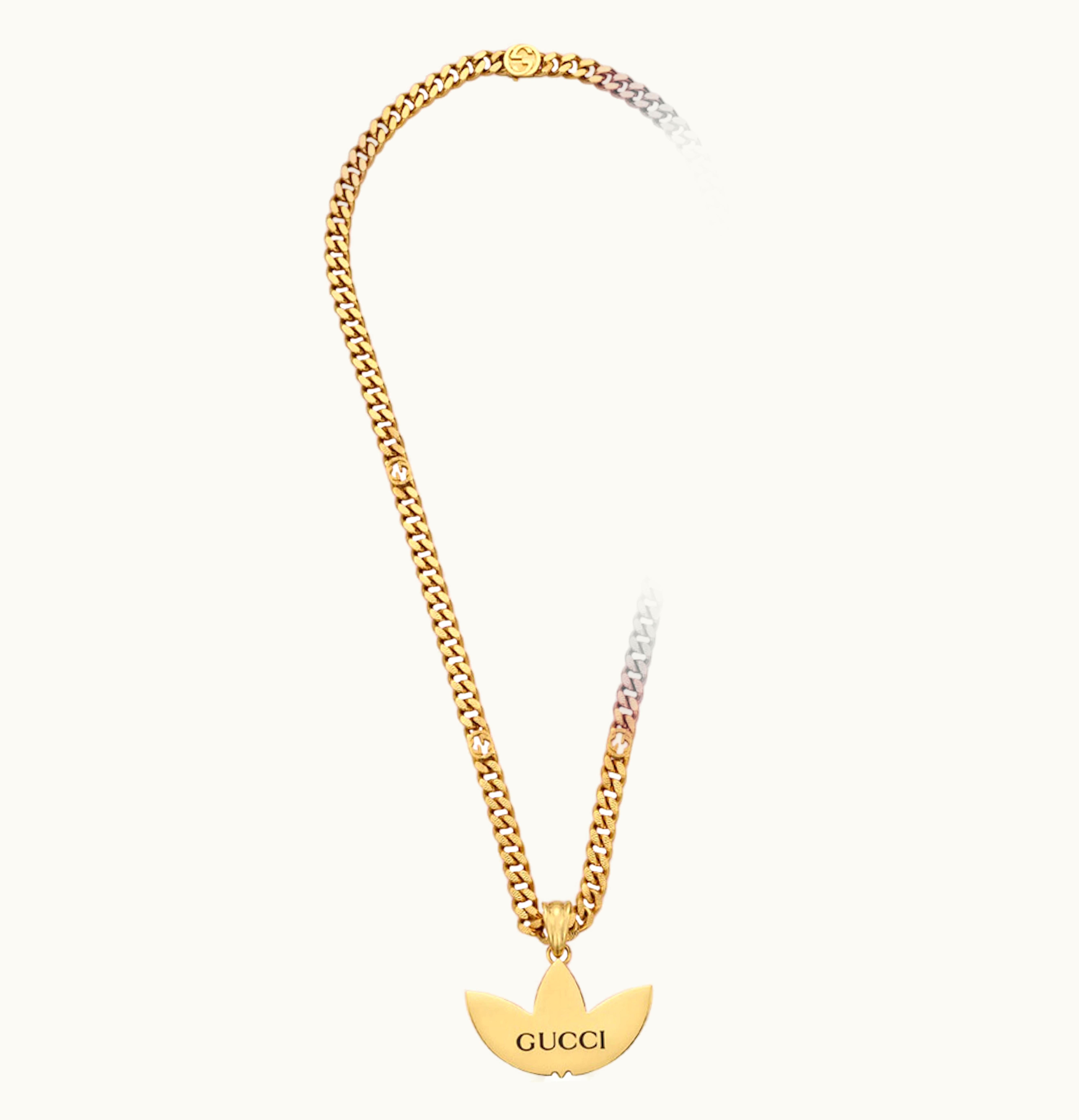 Gucci Gucci x adidas Gourmette Trefoil Pendant Necklace Yellow Gold tone