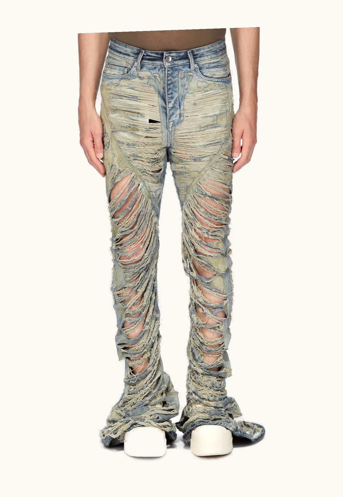 Rick Owens Rick Owens DRKSHDW SS24 Lido Bias Bootcut In Sky 13oz Sky Shredded Denim