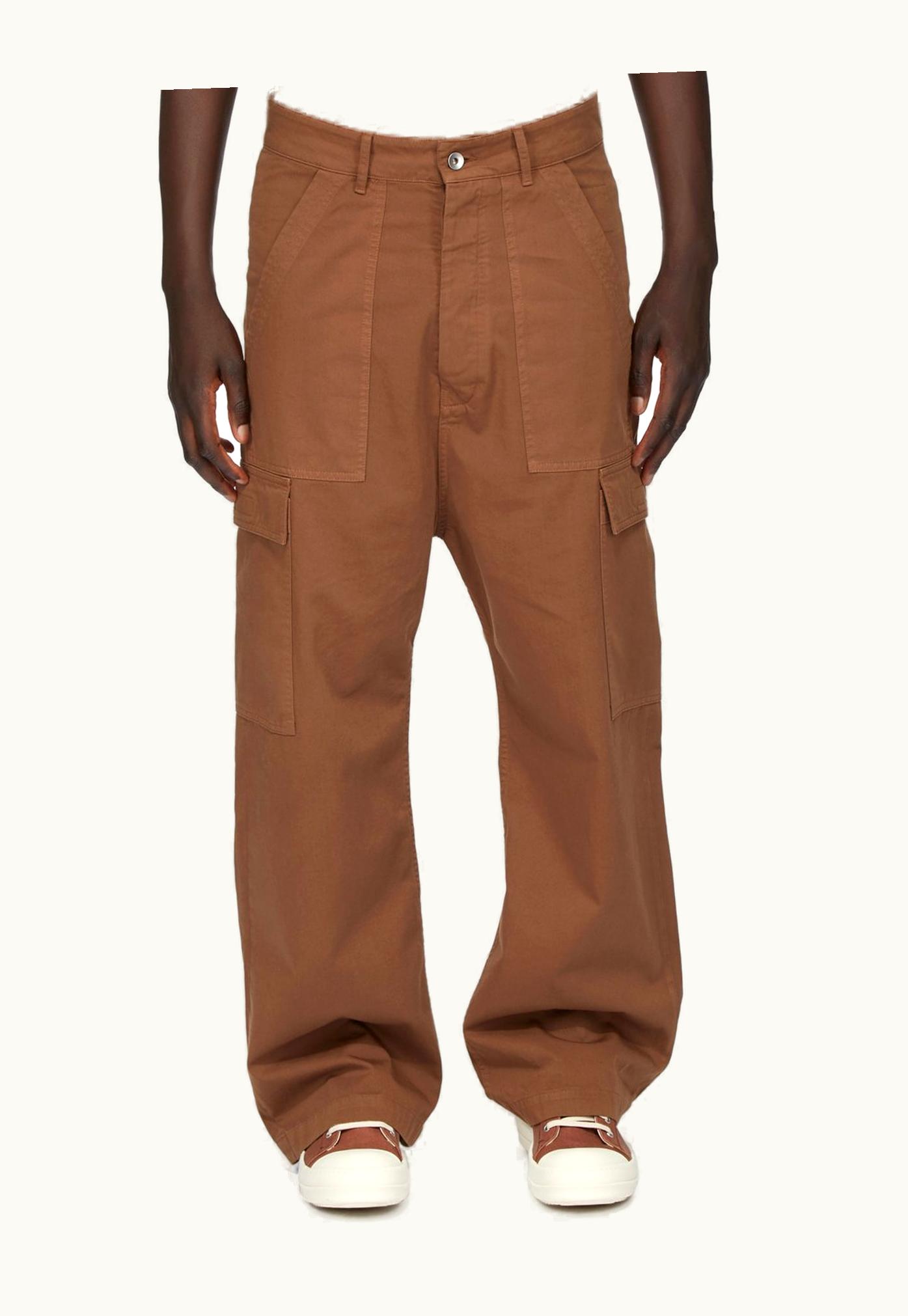 Rick Owens Rick Owens DRKSHDW SS24 Lido Cargo Trousers In Khaki Brown Cotton Twill