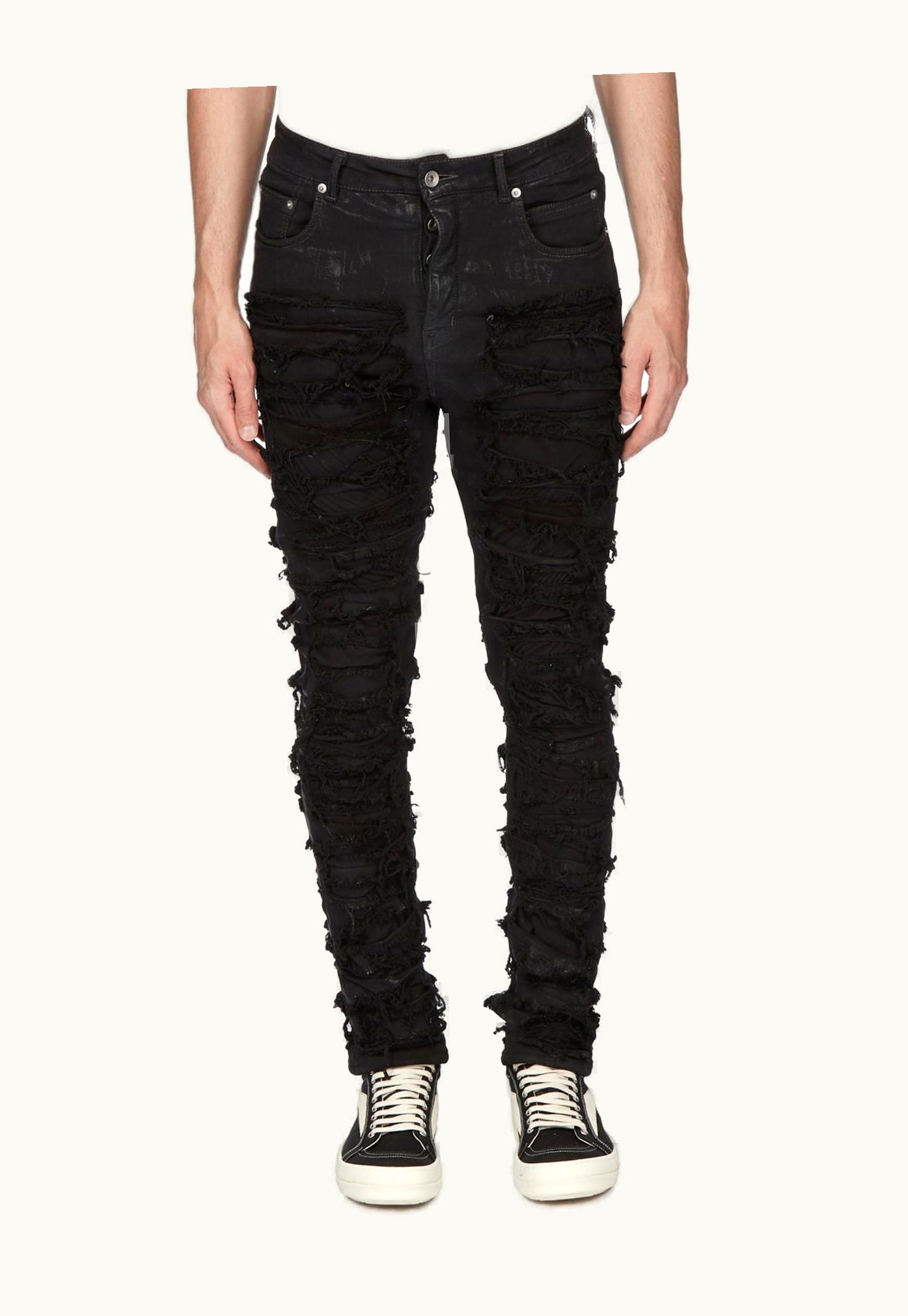 Rick Owens Rick Owens DRKSHDW SS24 Lido Detroit Cut In Black Black Foil Slash Stretch Denim