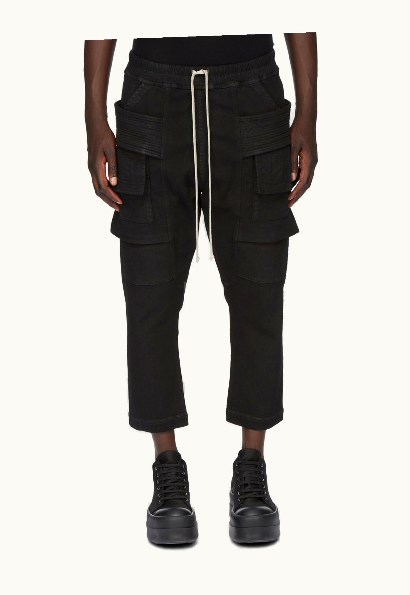 Rick Owens Rick Owens DRKSHDW SS24 Lido Creatch Cargo Cropped Drawstring In Black Blackety Black Stretch Denim