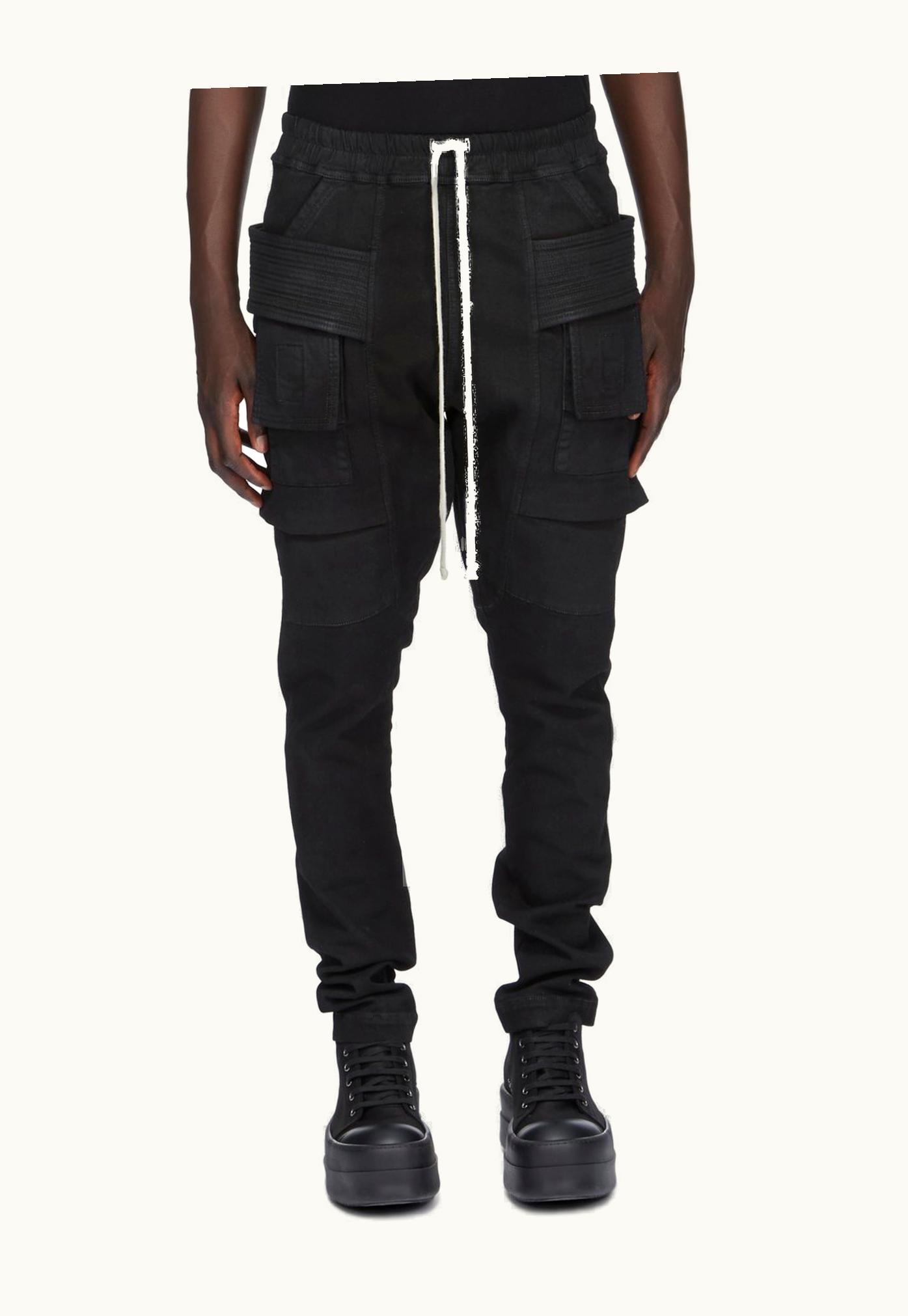 Rick Owens Rick Owens DRKSHDW SS24 Lido Creatch Cargo Drawstring In Black Blackety Black Stretch Denim