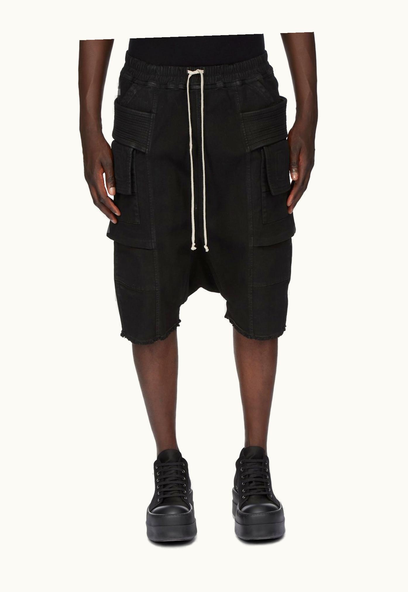 Rick Owens Rick Owens DRKSHDW SS24 Lido Creatch Cargo Pods In Black Blackety Black Stretch Denim