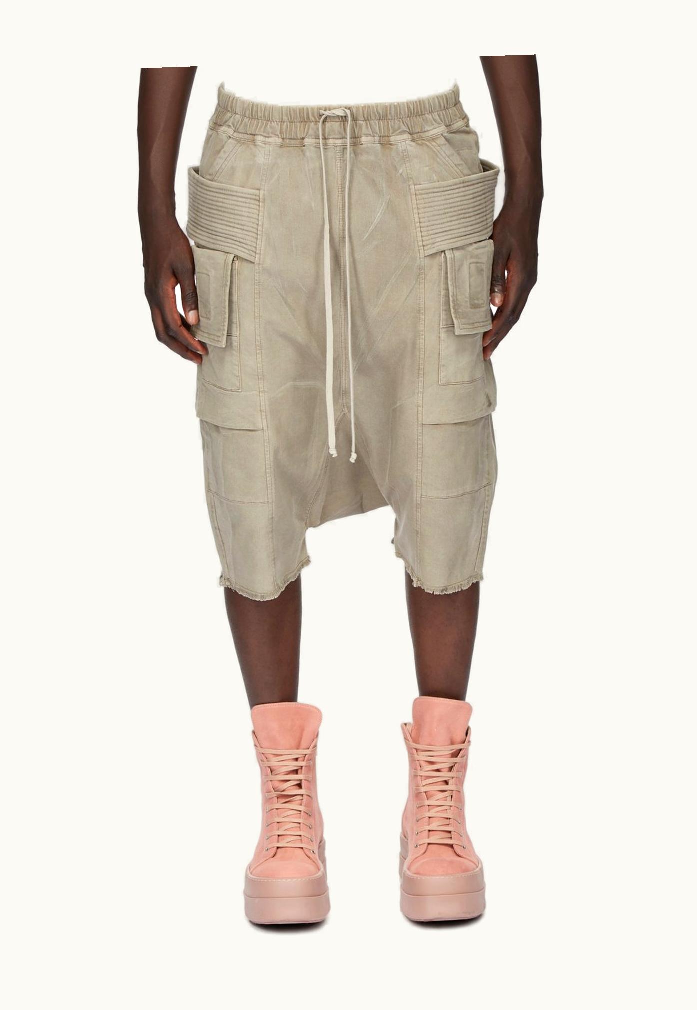 Rick Owens Rick Owens DRKSHDW SS24 Lido Creatch Cargo Pods In Pearl Overdyed Foil Stretch Denim