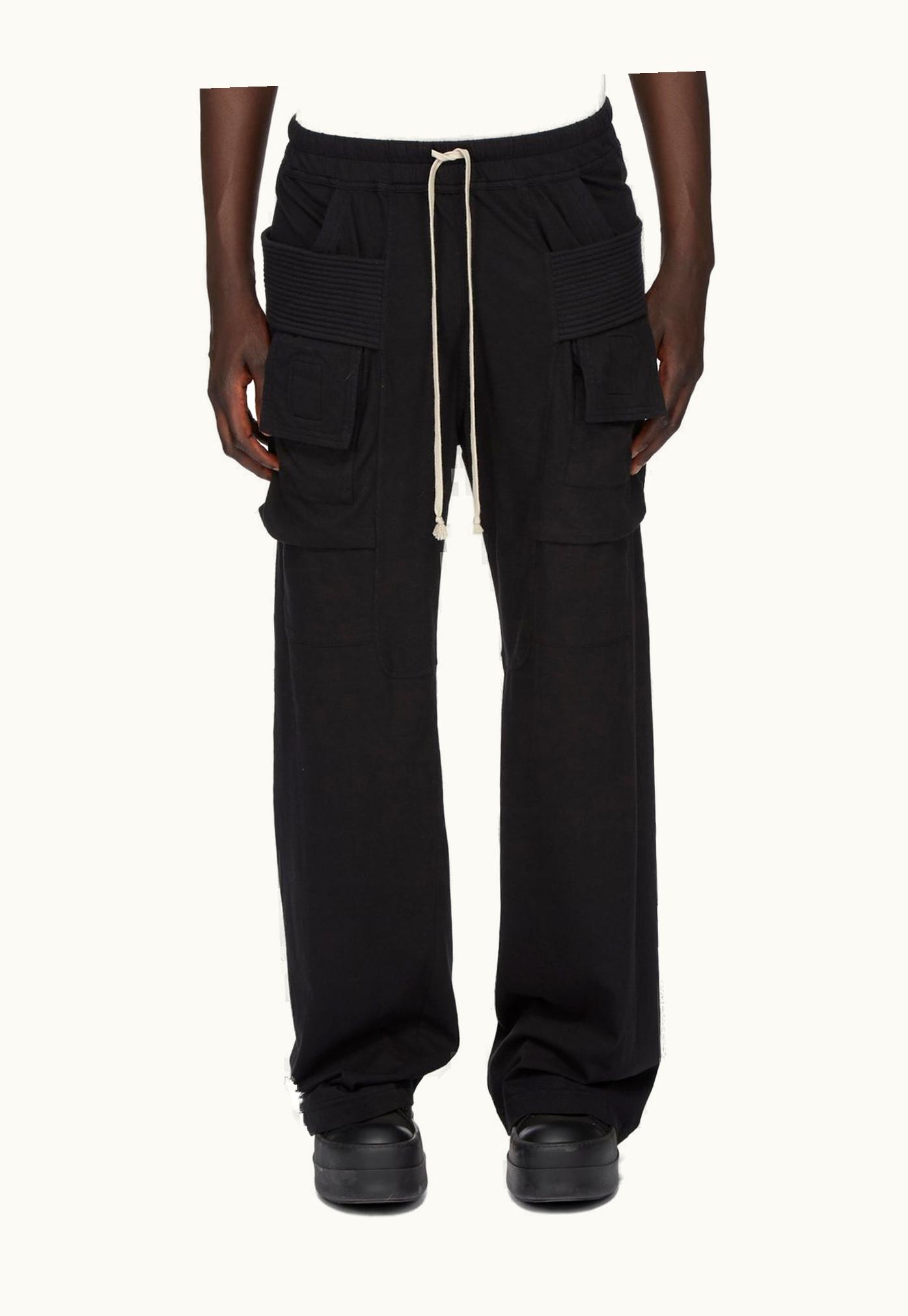 Rick Owens Rick Owens DRKSHDW SS24 Lido Creatch Wide Cargo Drawstring In Black Medium Weight Cotton Jersey