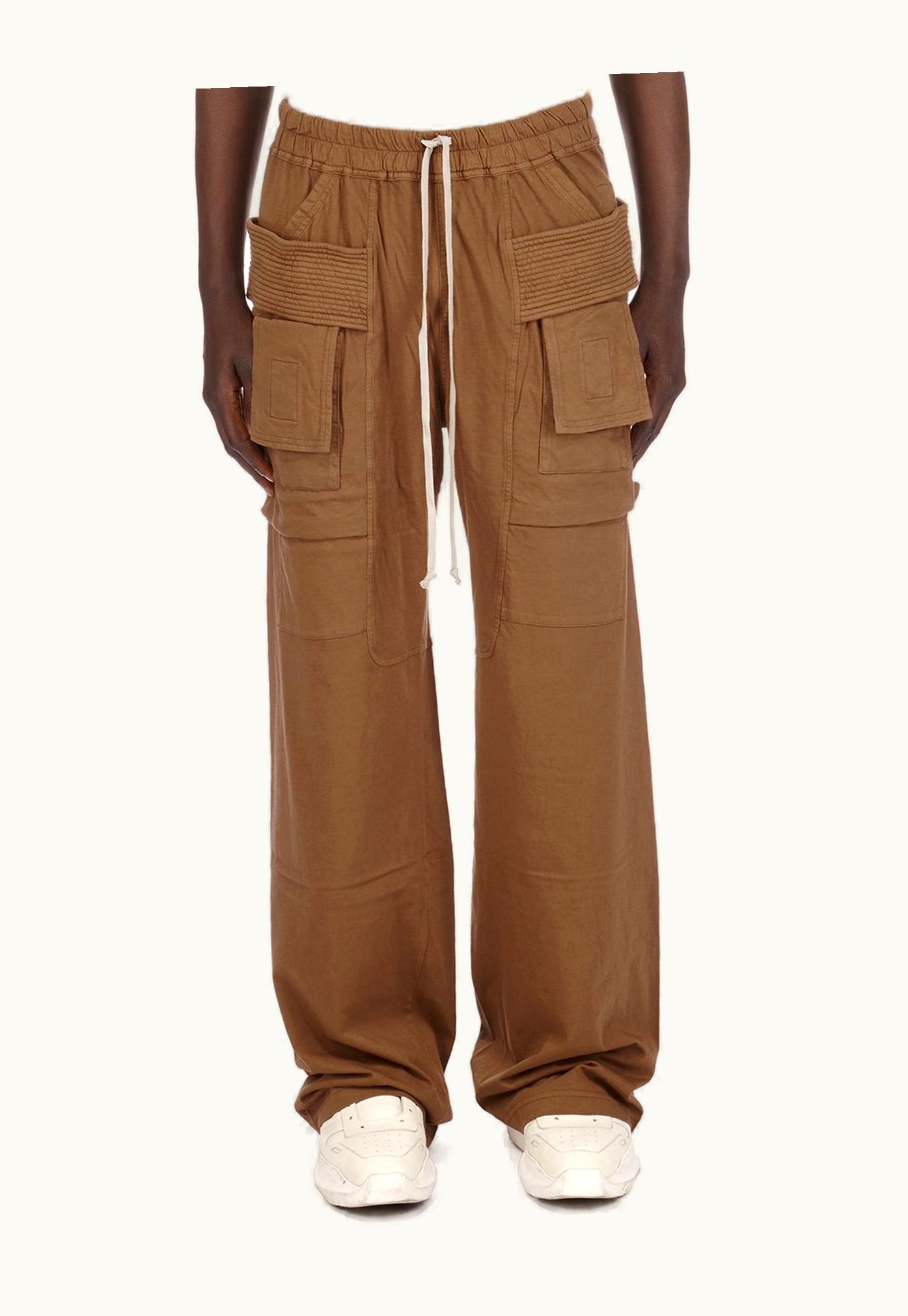 Rick Owens Rick Owens DRKSHDW SS24 Lido Creatch Wide Cargo Drawstring In Khaki Brown Medium Weight Cotton Jersey