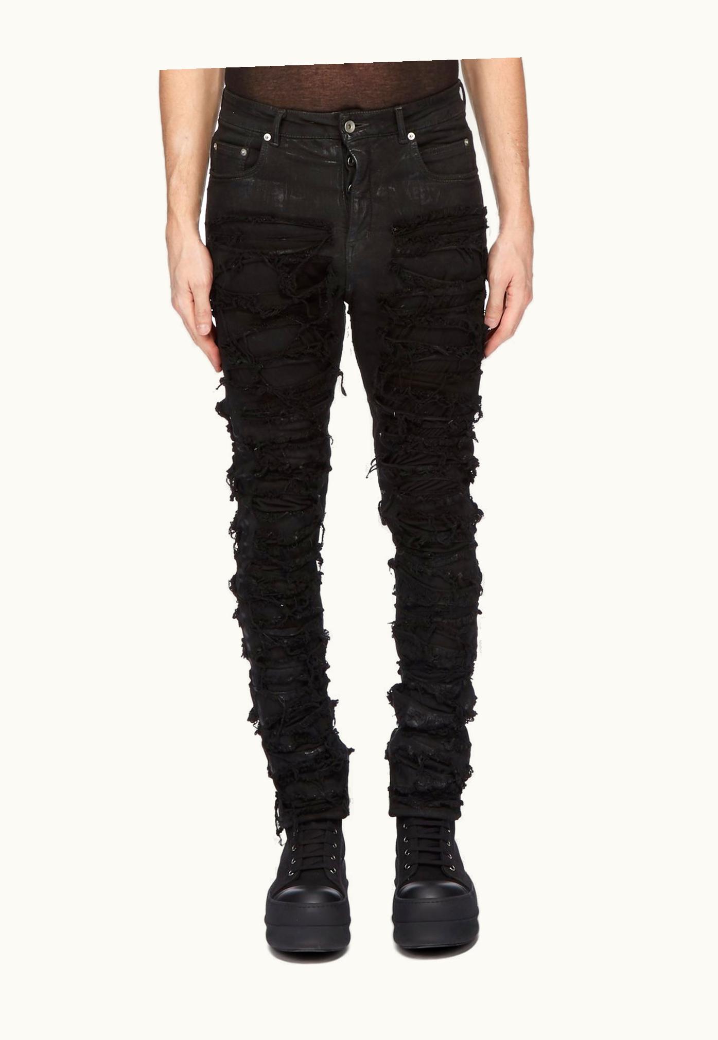 Rick Owens Rick Owens DRKSHDW FW23 Luxor Detroit Cut In Black Foil Slash Stretch Denim