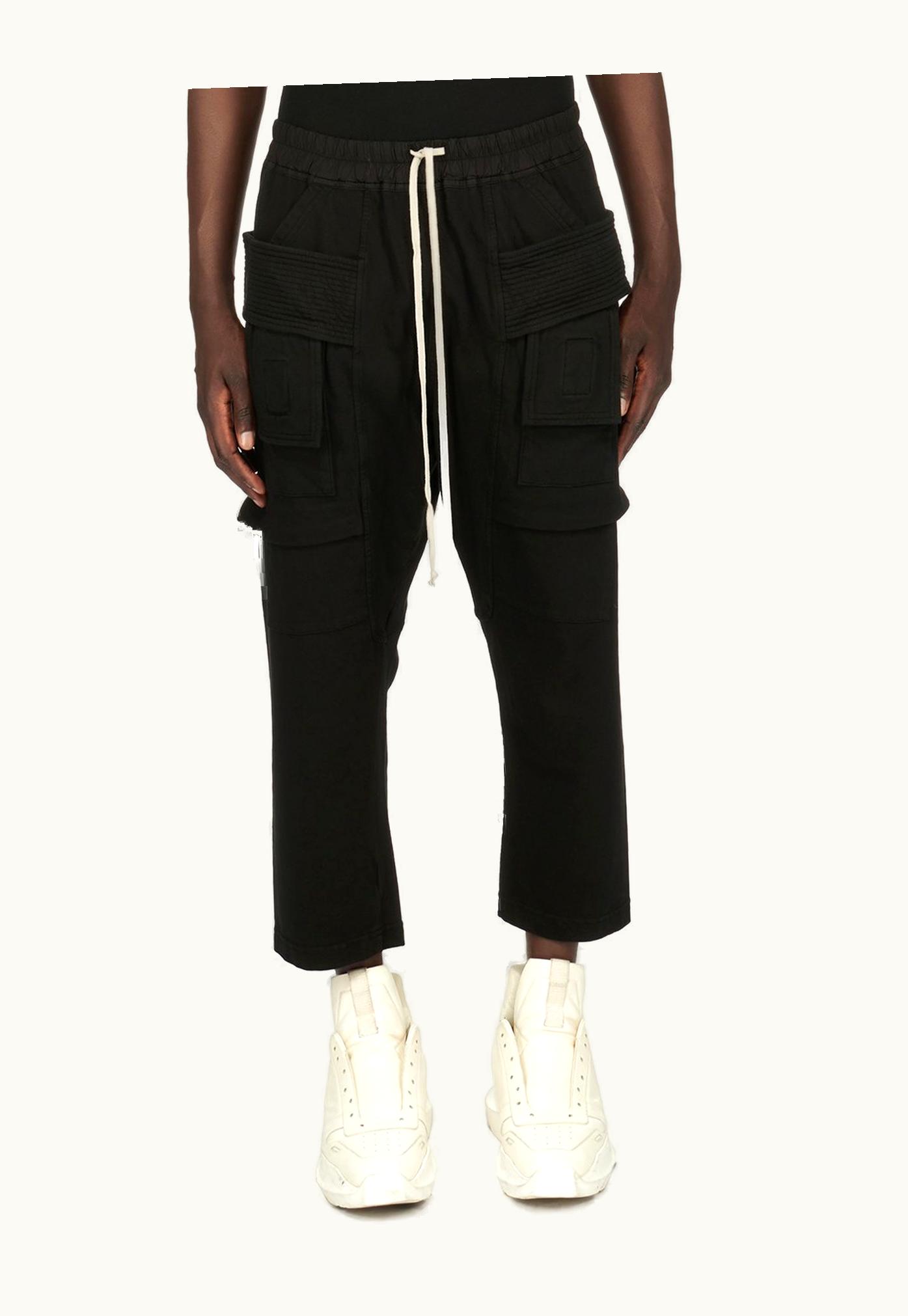 Rick Owens Rick Owens DRKSHDW FW23 Luxor Creatch Cargo Cropped Drawstring In Black Compact Heavy Cotton Jersey