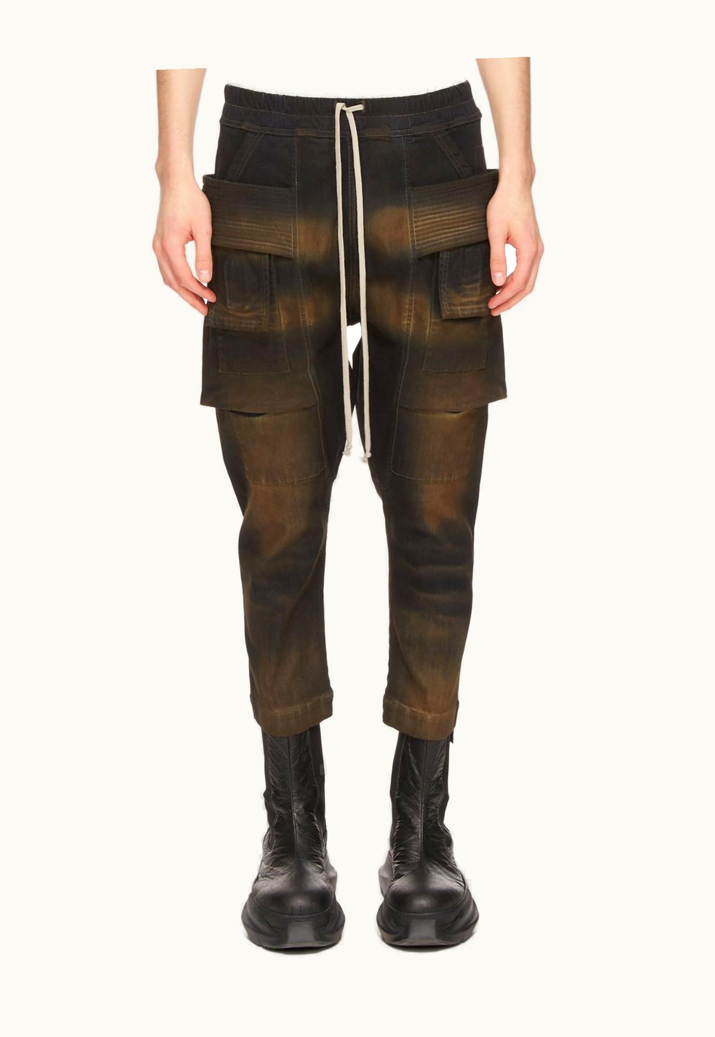 Rick Owens Rick Owens DRKSHDW FW23 Luxor Creatch Cargo Cropped Drawstring In Mud Washed Stretch Denim