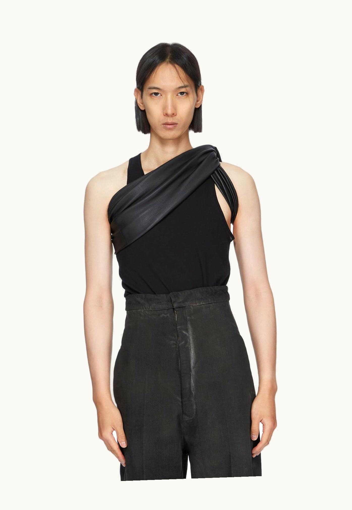 Rick Owens Rick Owens SS24 Lido Runway Dbl Banded Top In Black Stretch Lamb Leather
