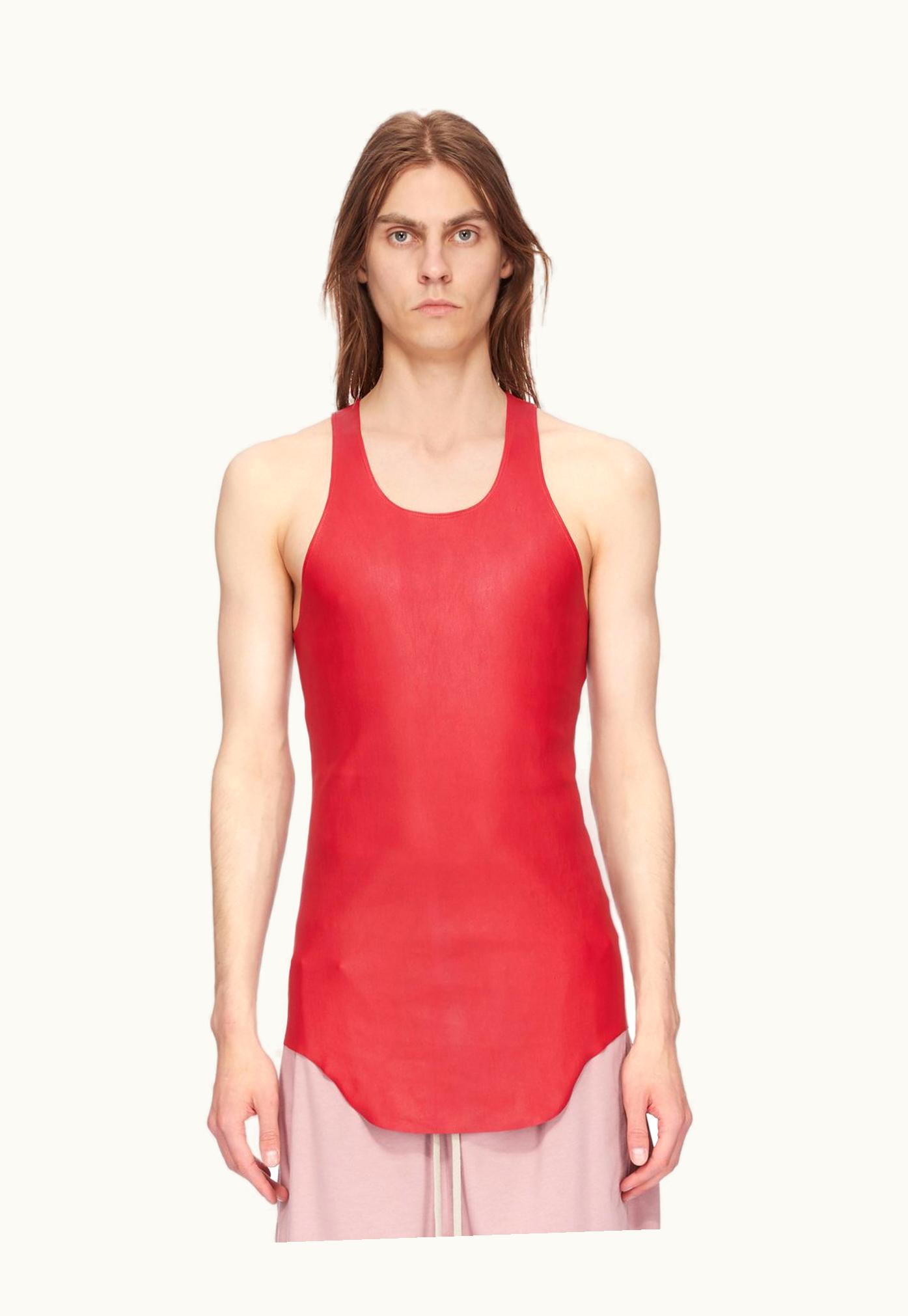 Rick Owens Rick Owens SS24 Lido Leather Tank In Cardinal Red Stretch Lamb Leather