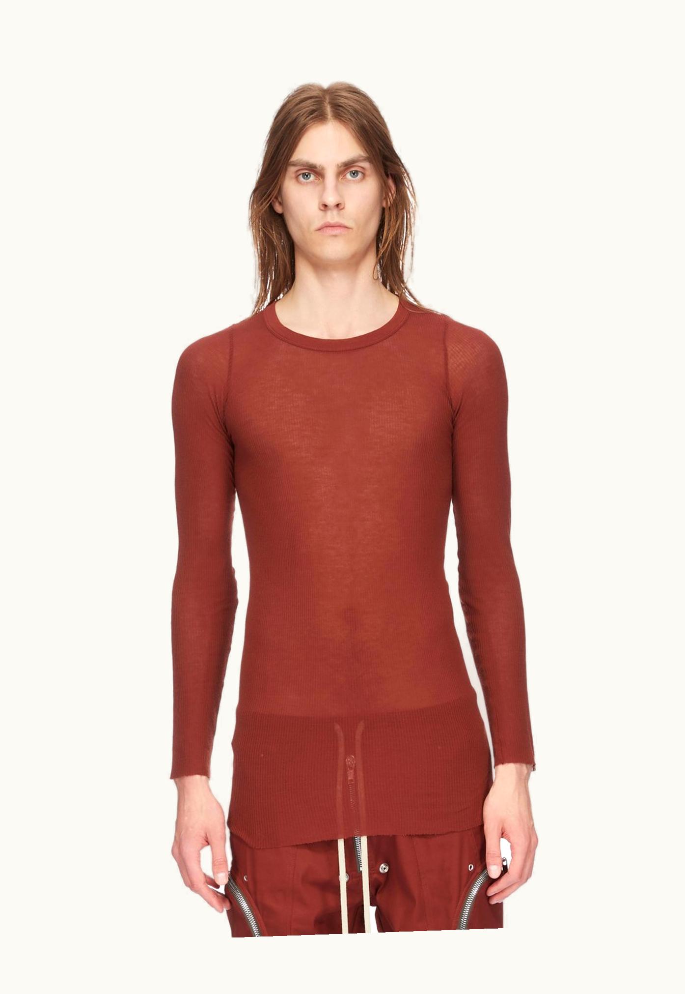 Rick Owens Rick Owens SS24 Lido Rib Ls T In Henna Viscose Silk Rib Jersey