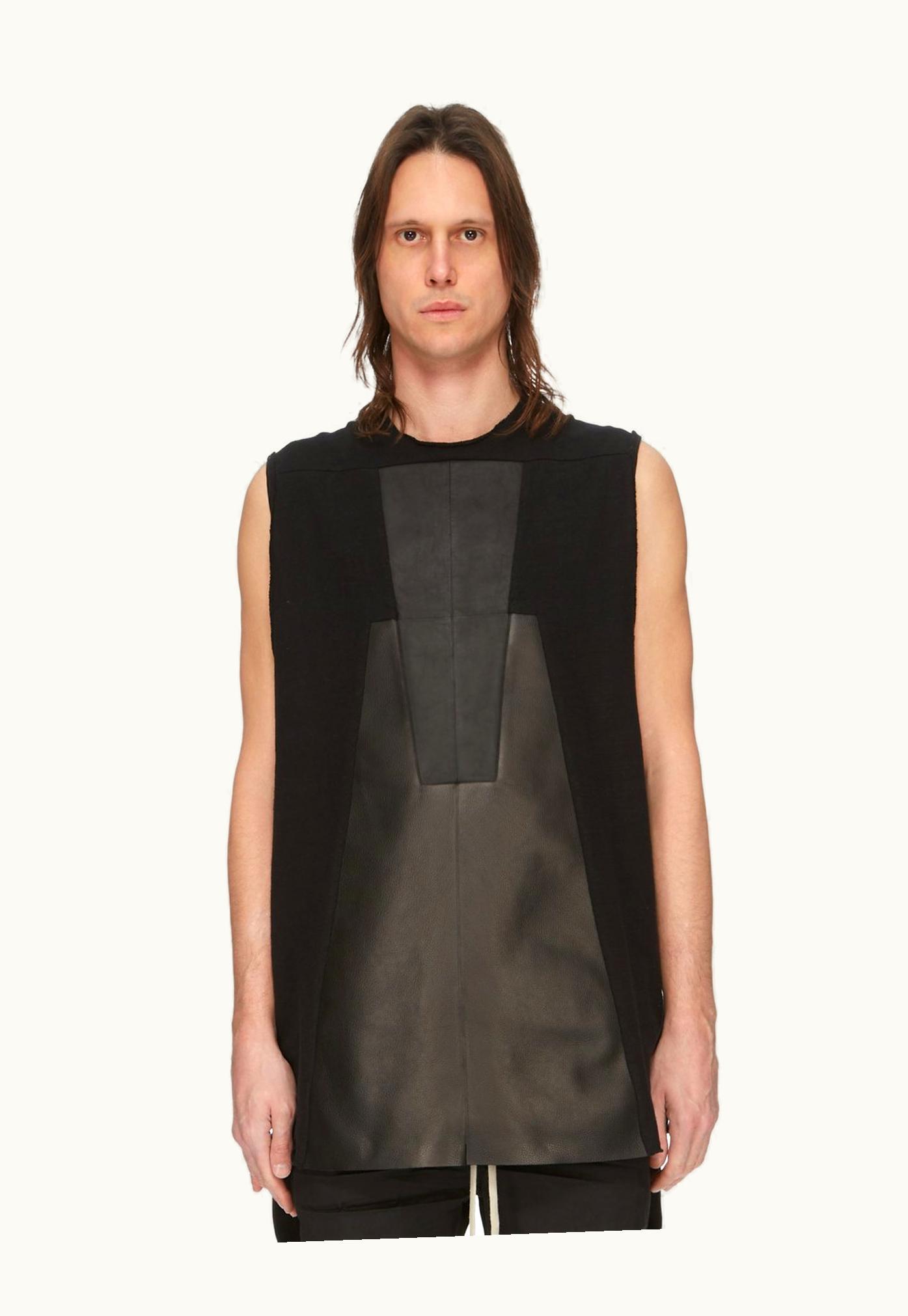 Rick Owens Rick Owens FW23 Luxor Runway Luxor Top Sl In Black Bigarzato Jersey, Ravenna Calf Leather And Soft Grain Cow Leather