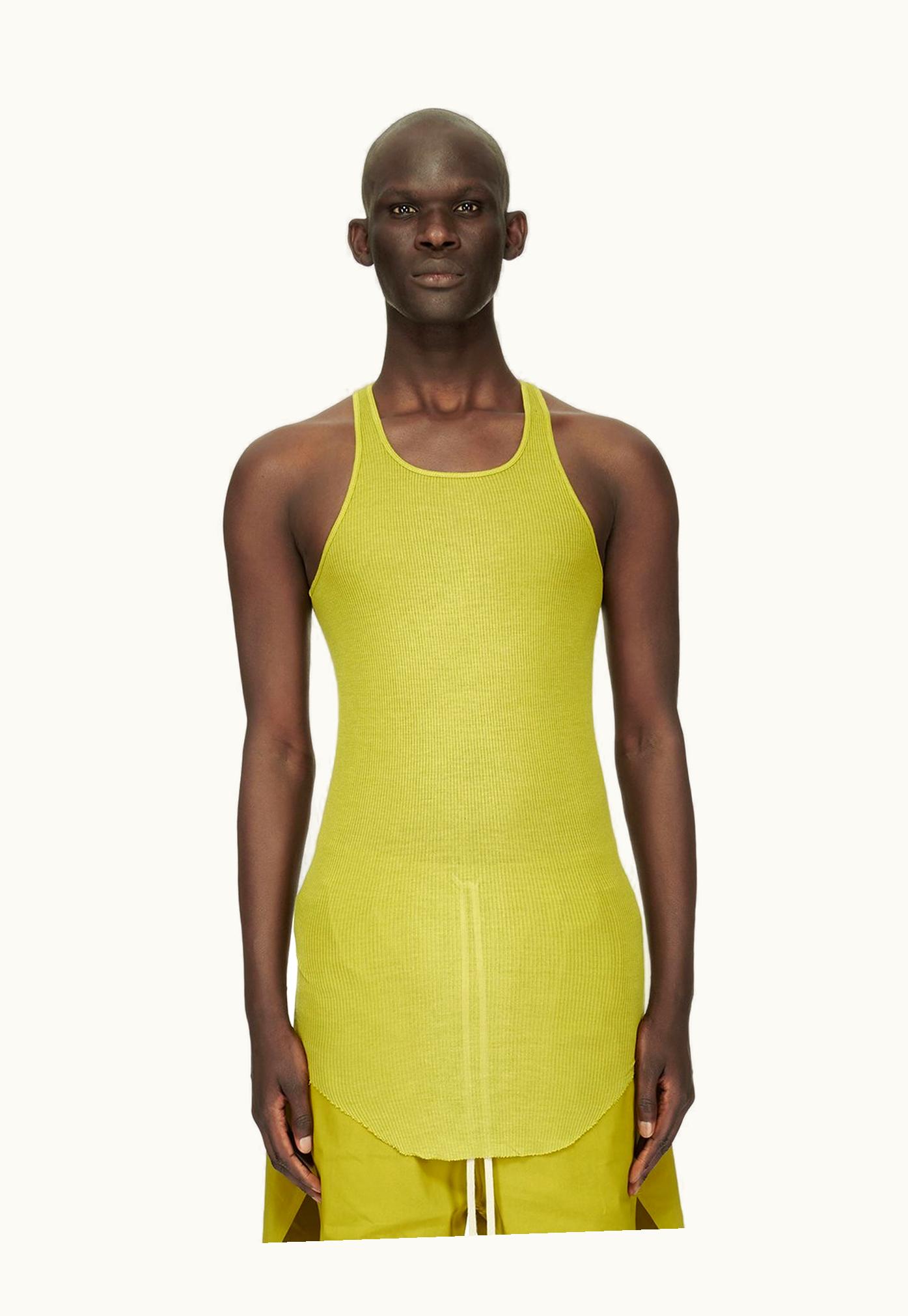 Rick Owens RICK OWENS FW23 LUXOR BASIC RIB TANK in Acid Yellow Viscose Silk Rib Jersey