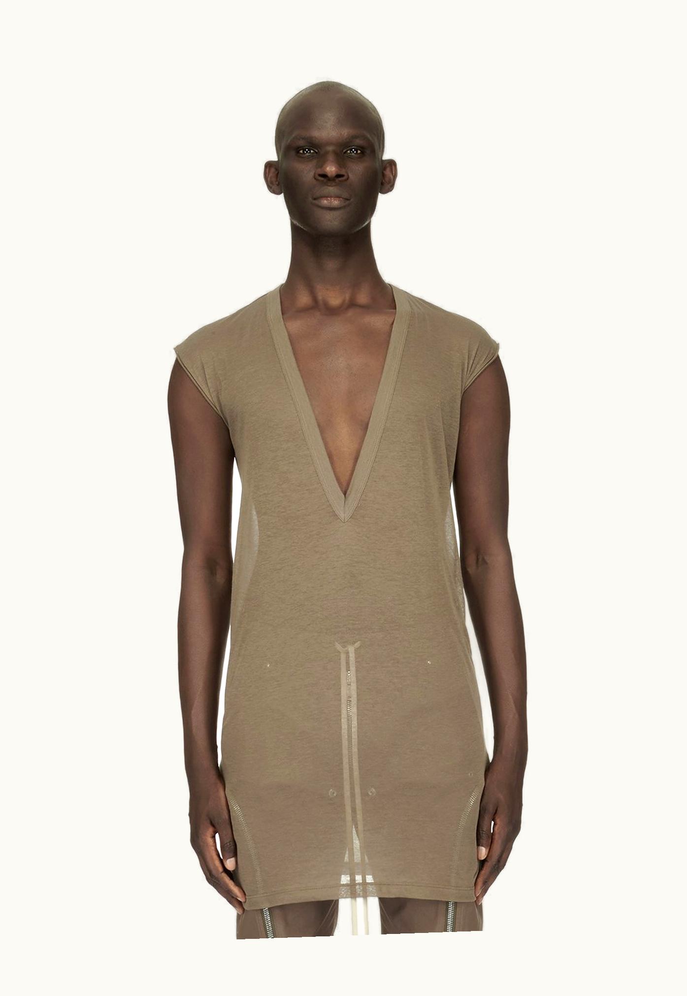 Rick Owens Rick Owens FW23 Luxor Deep V Neck SS T In Dust Grey Unstable Cotton