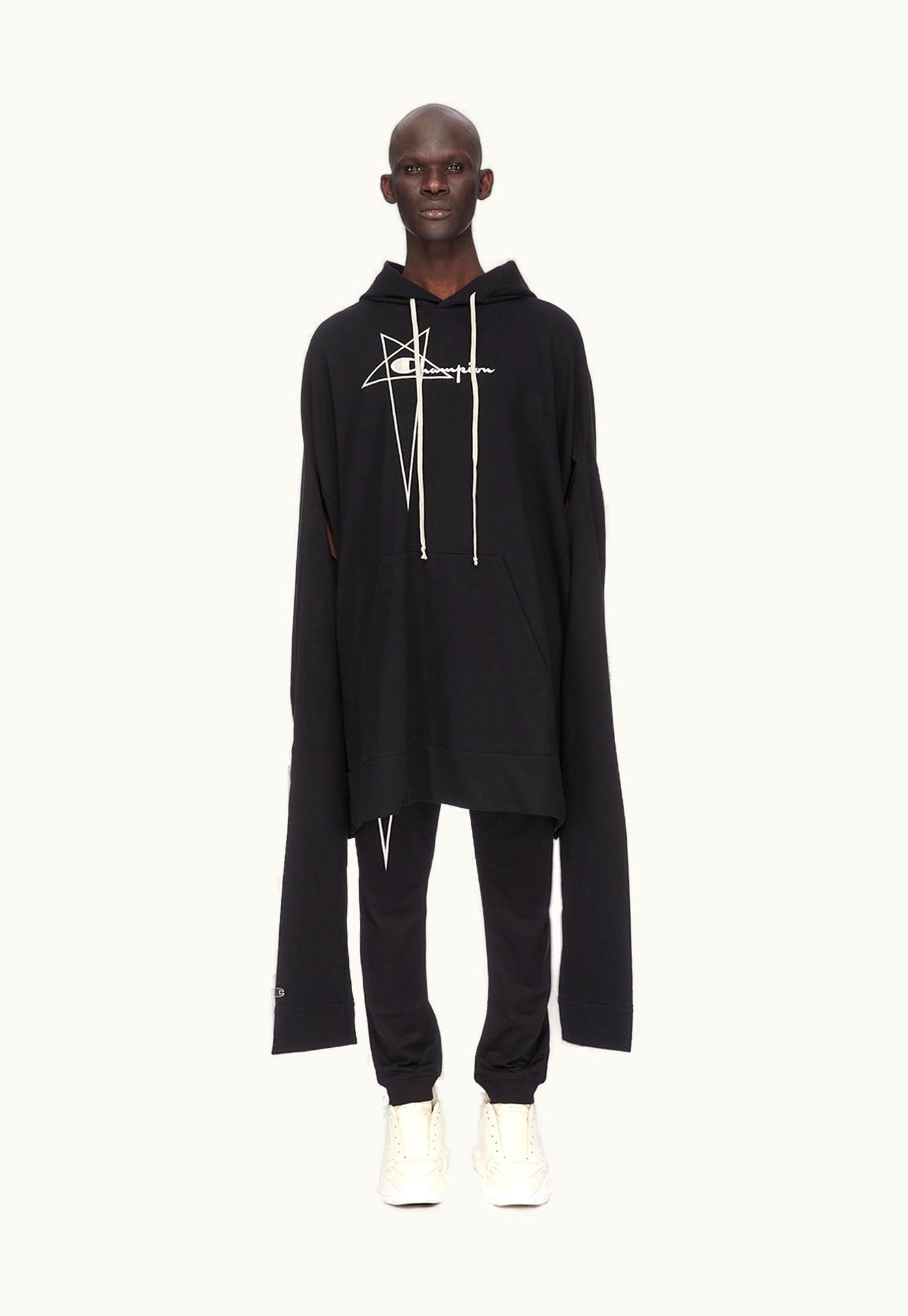 Rick Owens Champion X Rick Owens Flyproof Tunic In Black Compact Cotton Felpa