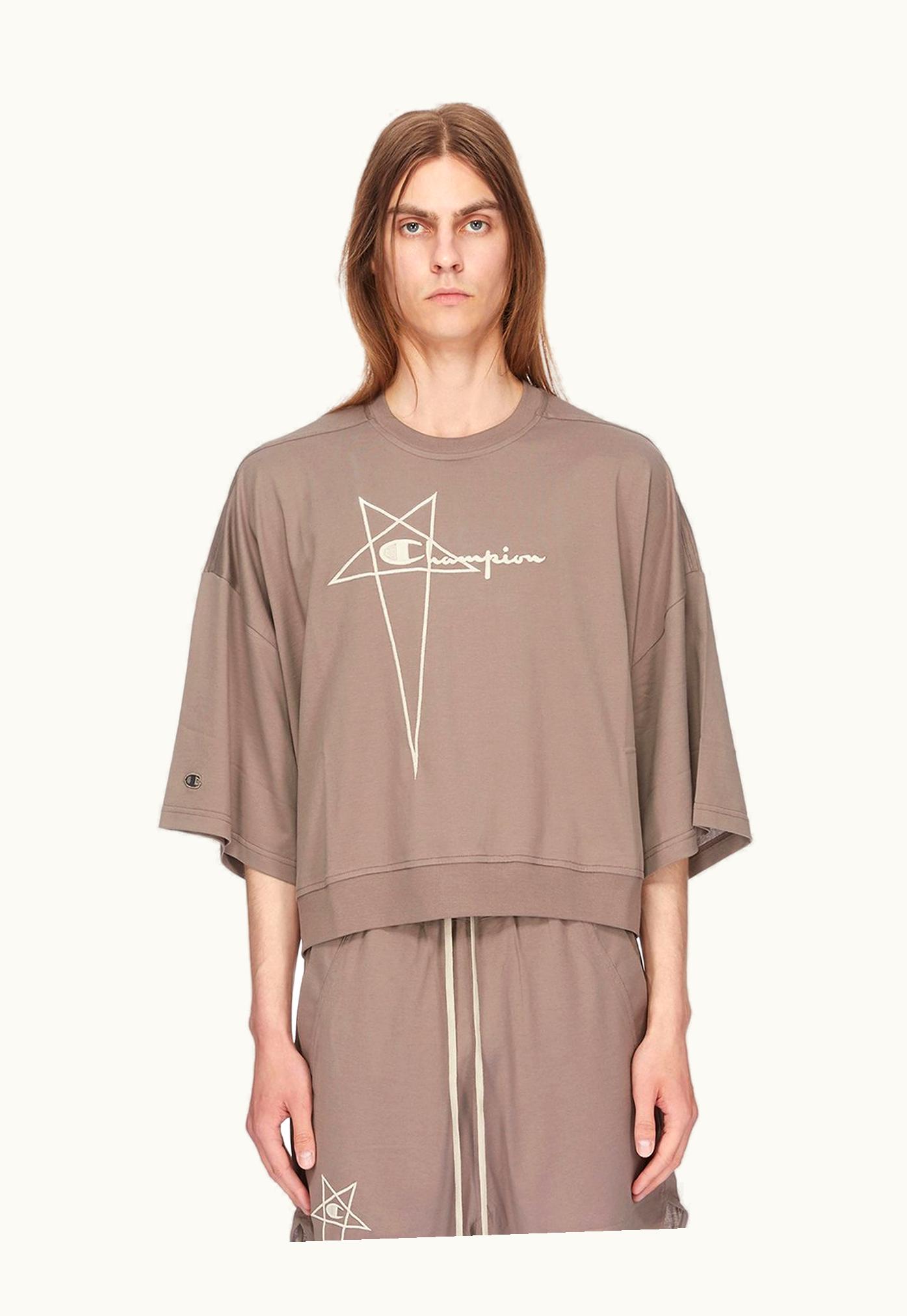 Rick Owens Champion X Rick Owens Tommy T Cropped In Dust Grey Medium Weight Cotton Jersey