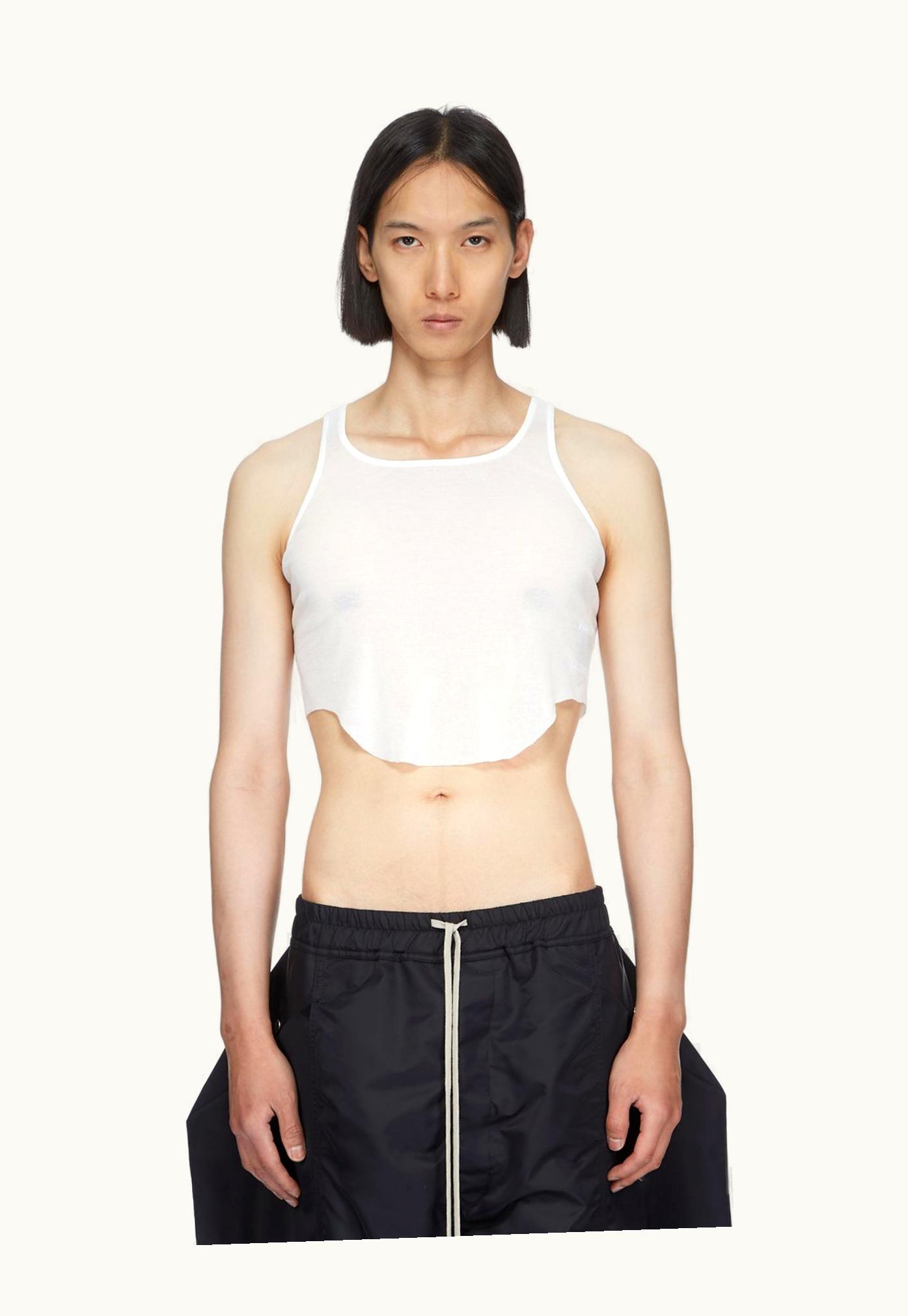 Rick Owens Rick Owens DRKSHDW SS24 Lido Basic Tank Cropped In Milk Cotton Gauze Jersey