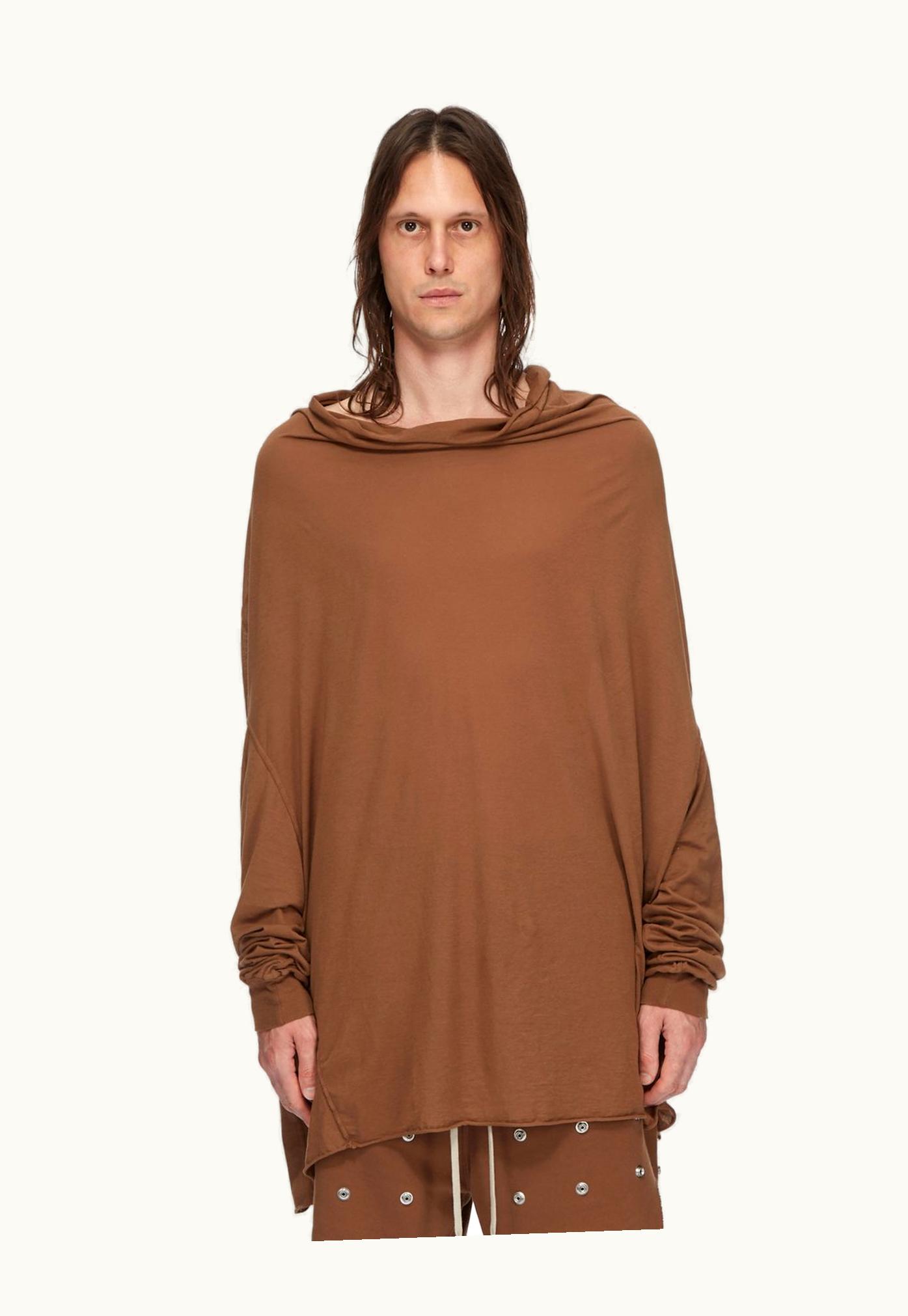 Rick Owens Rick Owens DRKSHDW SS24 Lido Shroud Sweat In Khaki Brown Cotton Gauze Jersey