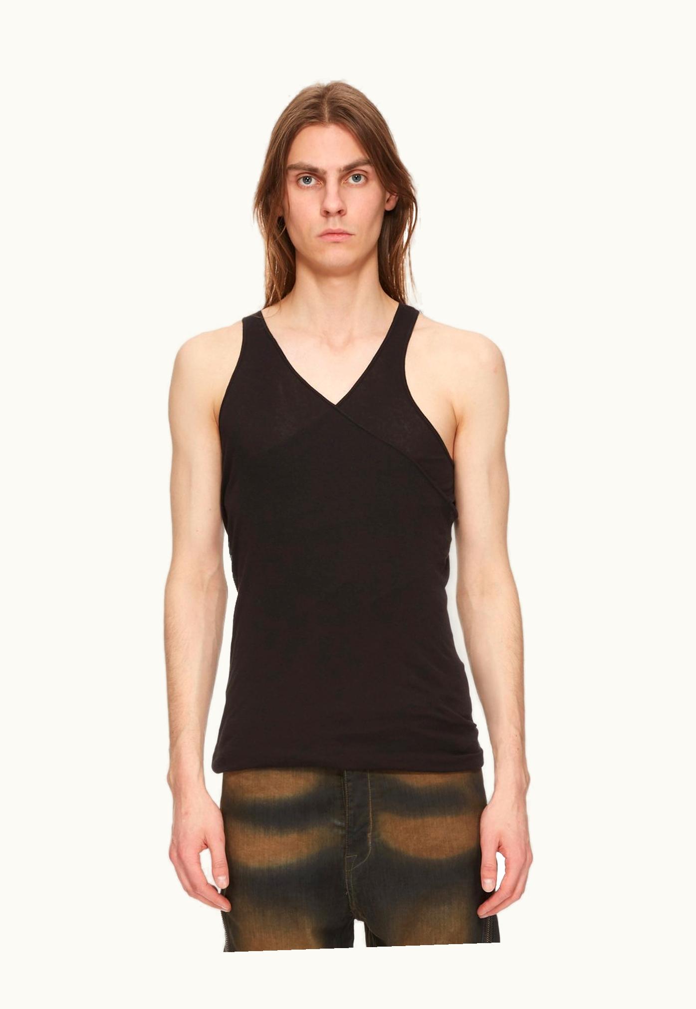 Rick Owens Rick Owens DRKSHDW FW23 Luxor Double Ziggy Bananatank In Black Lightweight Cotton Gauze Jersey