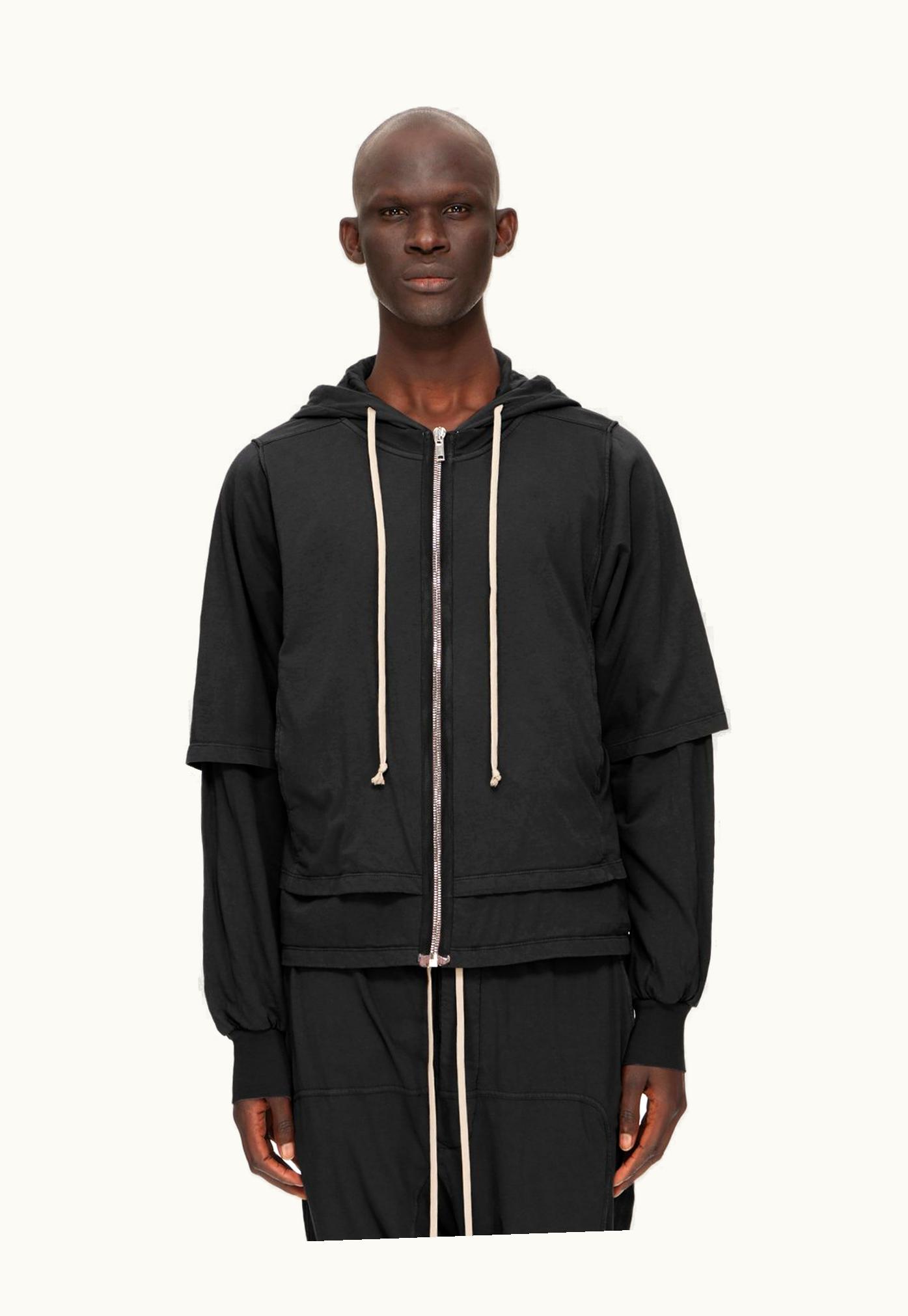 Rick Owens Rick Owens Luxor Zipped Hustler Hoodie in Black Medium Weight Cotton Jersey