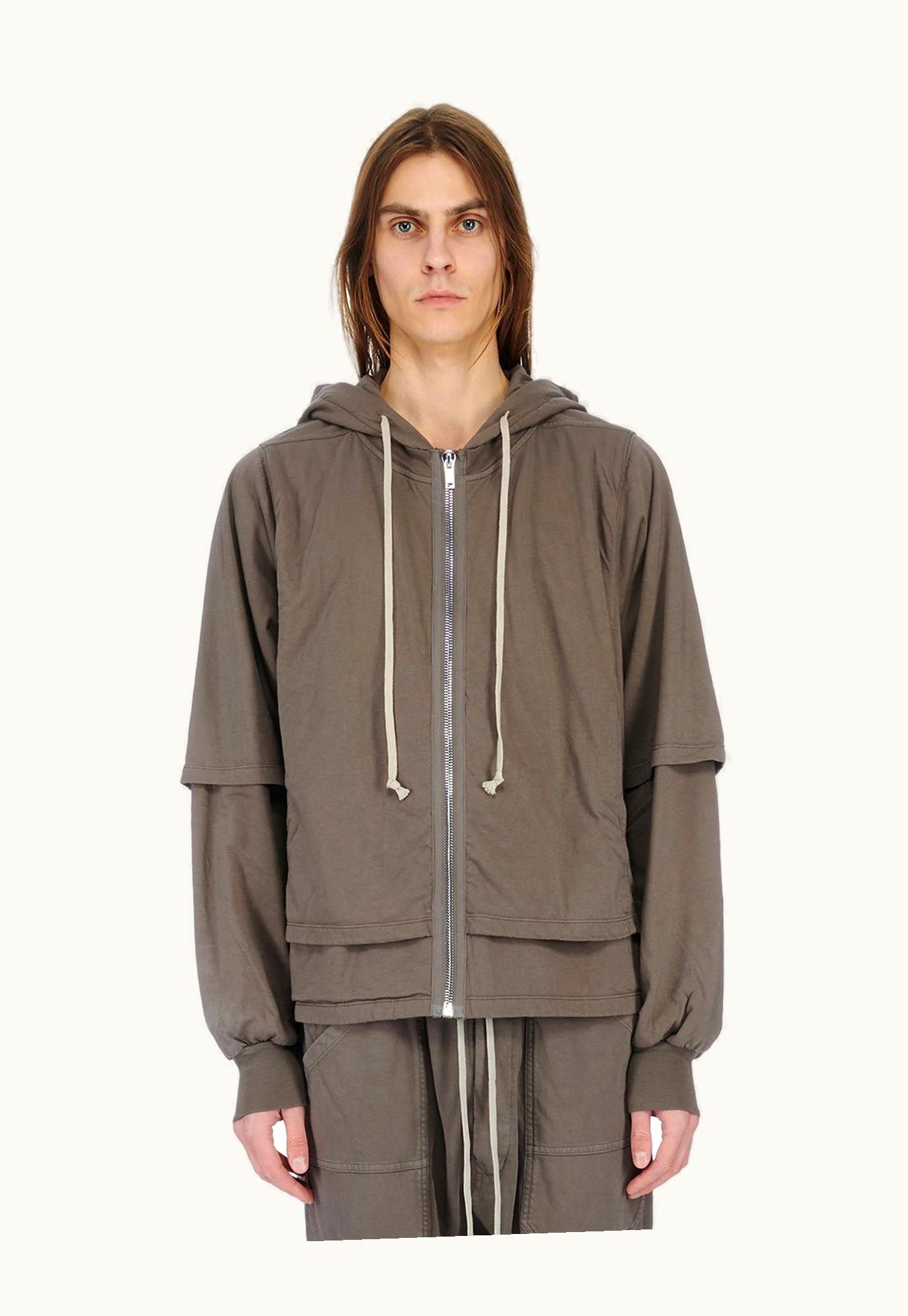 Rick Owens RICK OWENS FW23 LUXOR ZIPPED HUSTLER HOODIE Medium Weight Cotton Jersey in Dust