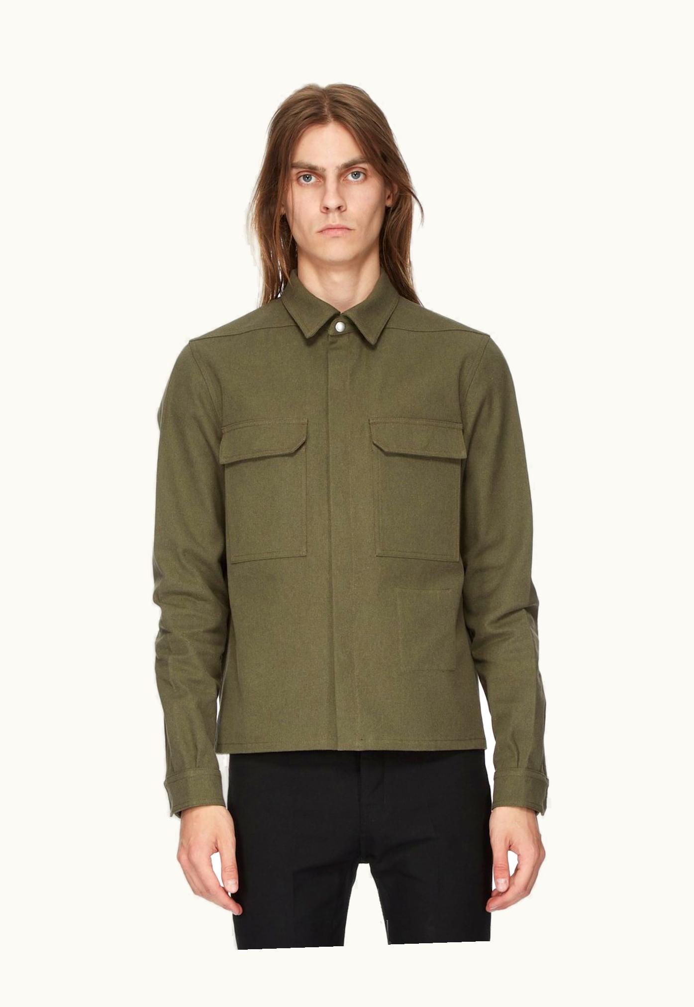 Rick Owens Rick Owens SS24 Lido Cropped Outershirt In Olive Drab Cotton Whipcord