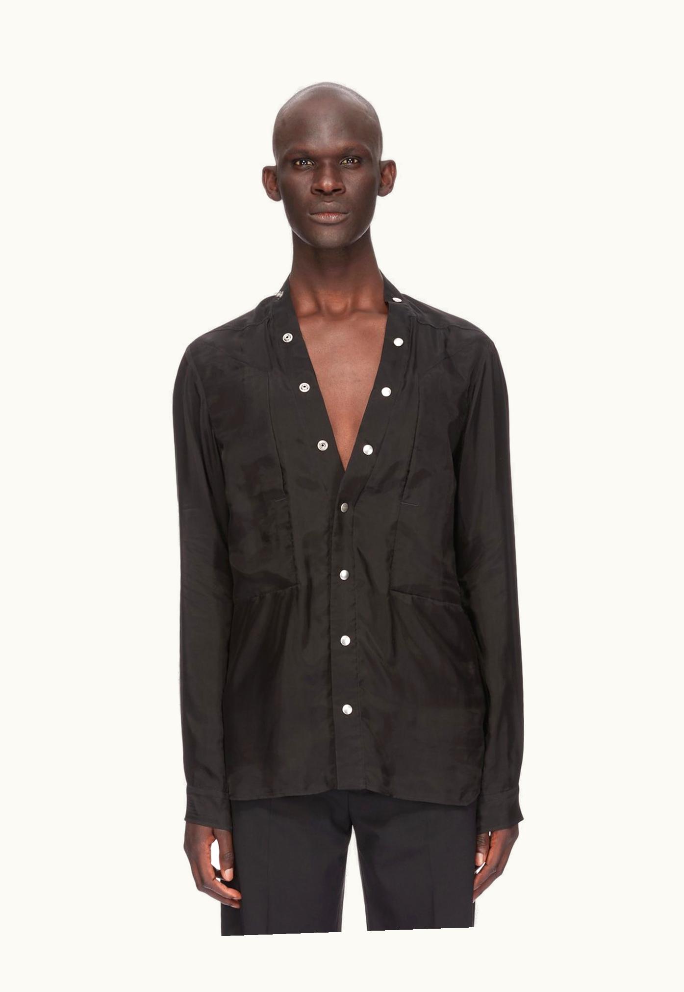 Rick Owens Rick Owens SS24 Lido Larry Fogpocket Shirt In Black Cupro Japonette