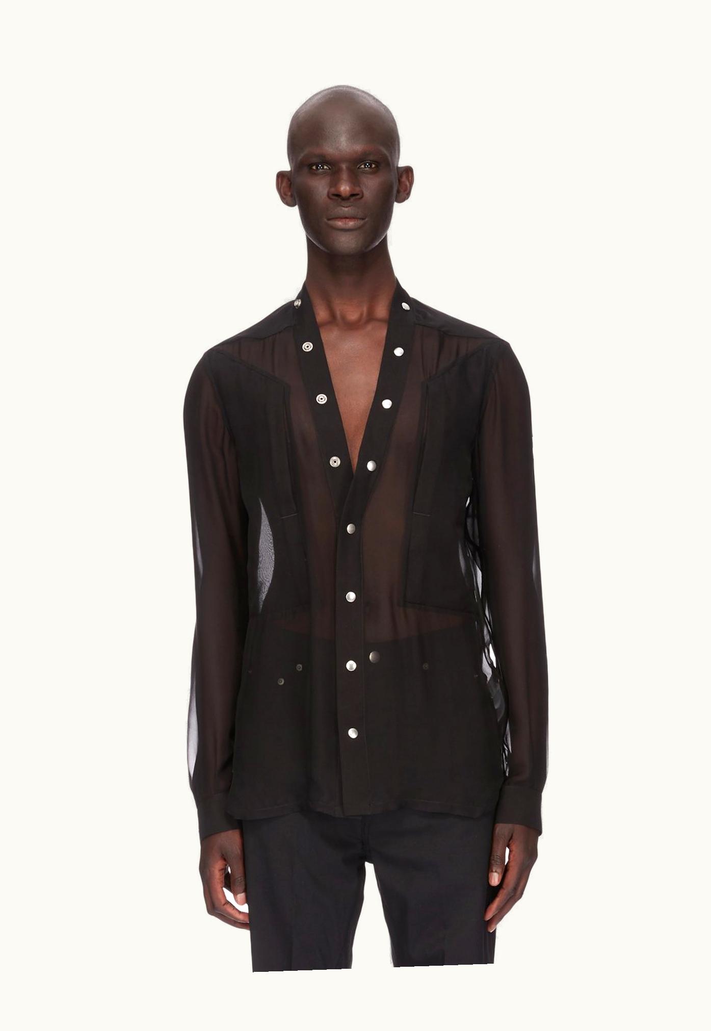 Rick Owens Rick Owens SS24 Lido Larry Fogpocket Shirt In Black Silk Chiffon