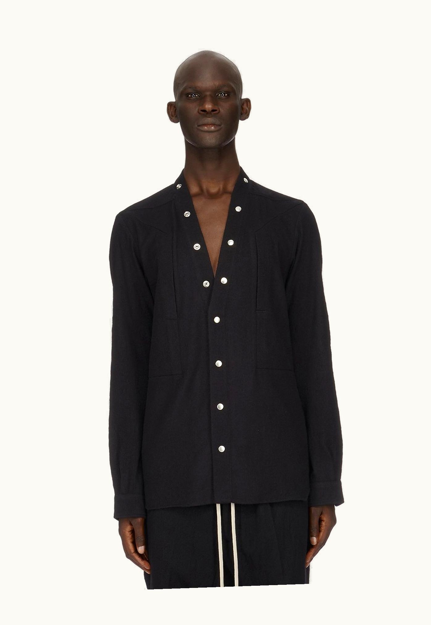 Rick Owens Rick Owens FW23 Luxor Fogpocket Shirt Larry In Black Soft Wool Flannel
