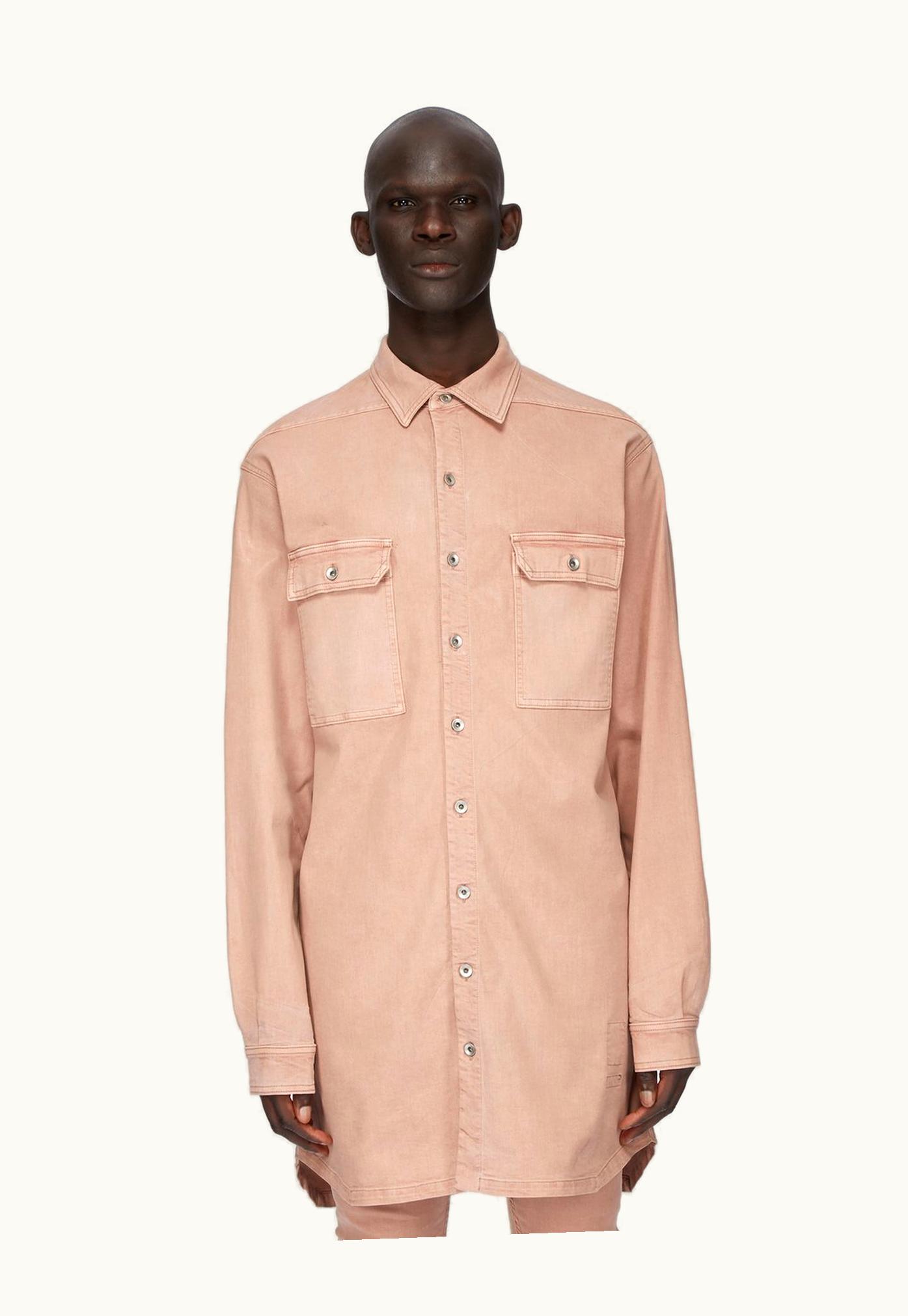 Rick Owens Rick Owens DRKSHDW SS24 Lido Jumbo Outershirt In Dark Pink Overdyed Foil Stretch Denim