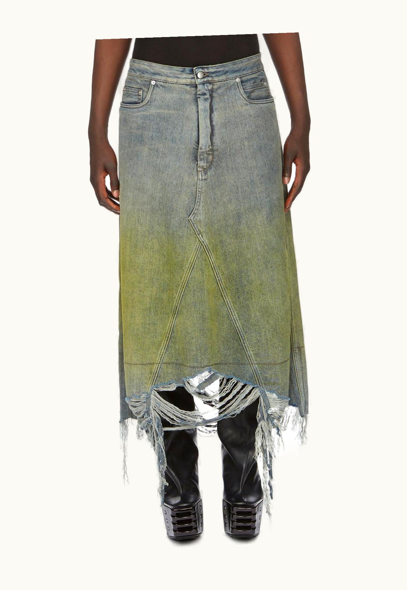 Rick Owens Rick Owens FW23 Luxor Runway Godet Skirt In 13oz Acid Degrade Denim