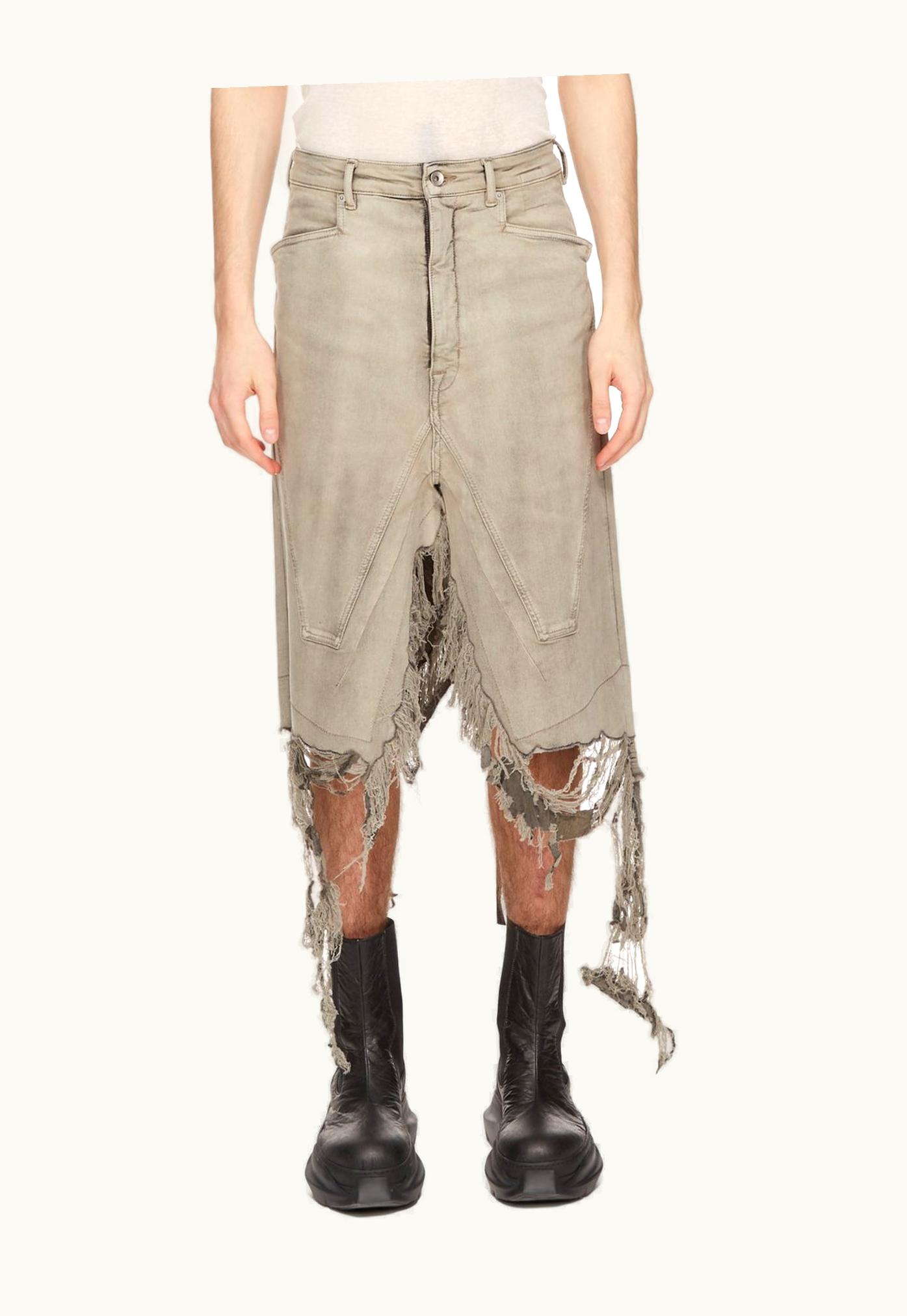 Rick Owens Rick Owens DRKSHDW FW23 Luxor Slivered Skirt In Mineral Pearl Stretch Denim