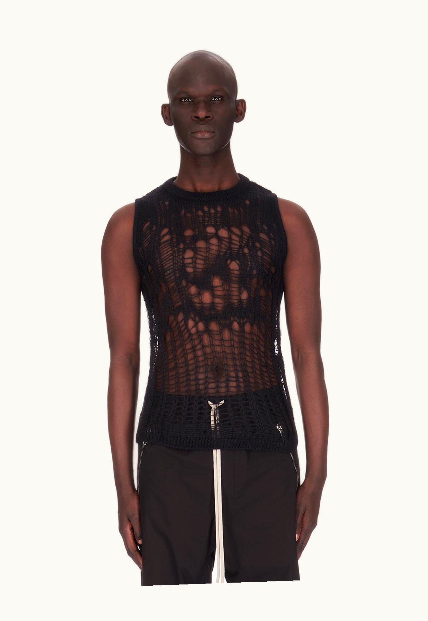 Rick Owens Rick Owens SS24 Lido Spider Tank in Black Net Knit Luxury Sleeveless Top