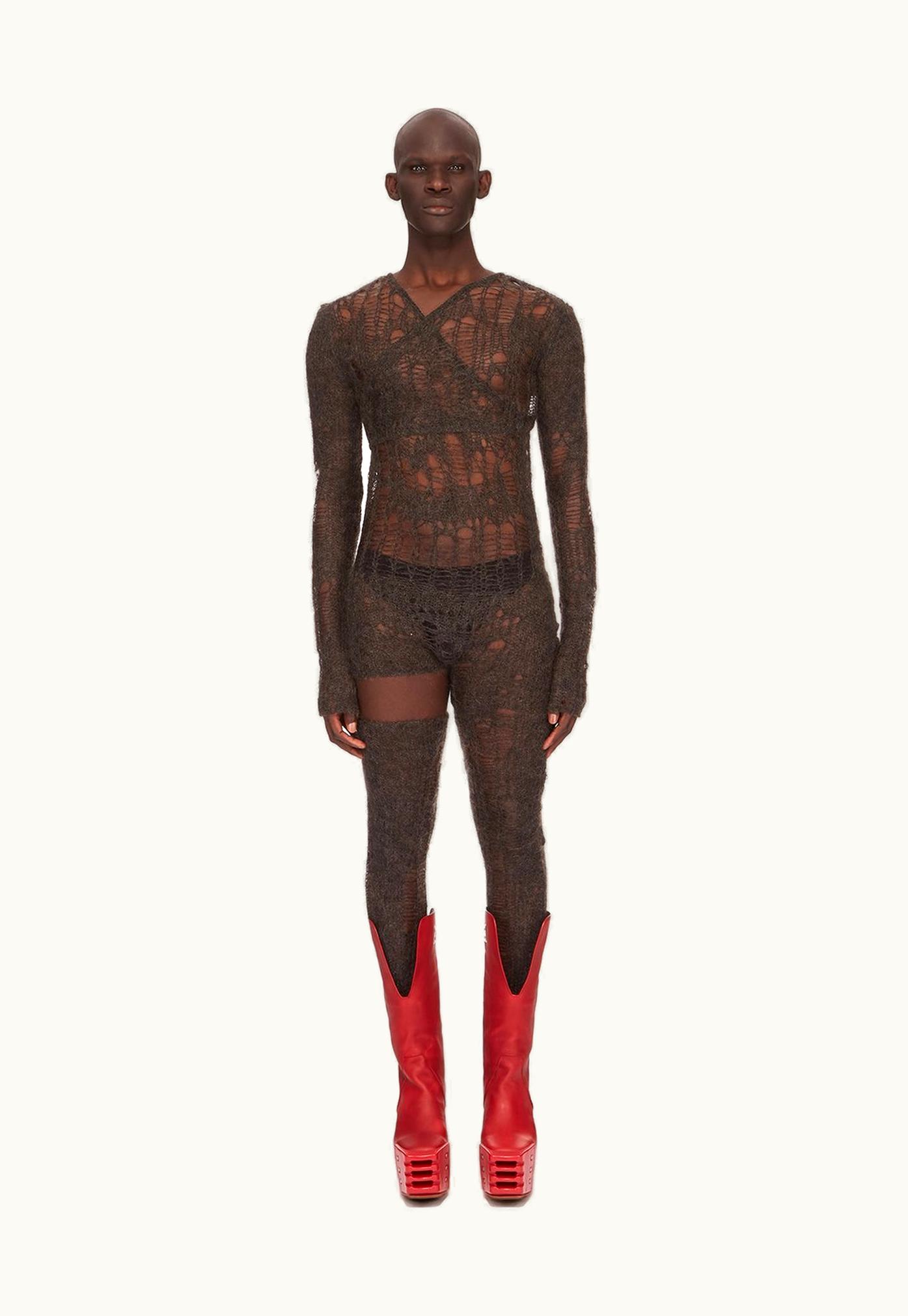 Rick Owens Rick Owens SS24 Lido Spider Ziggy Jumpsuit In Dark Dust Net Knit