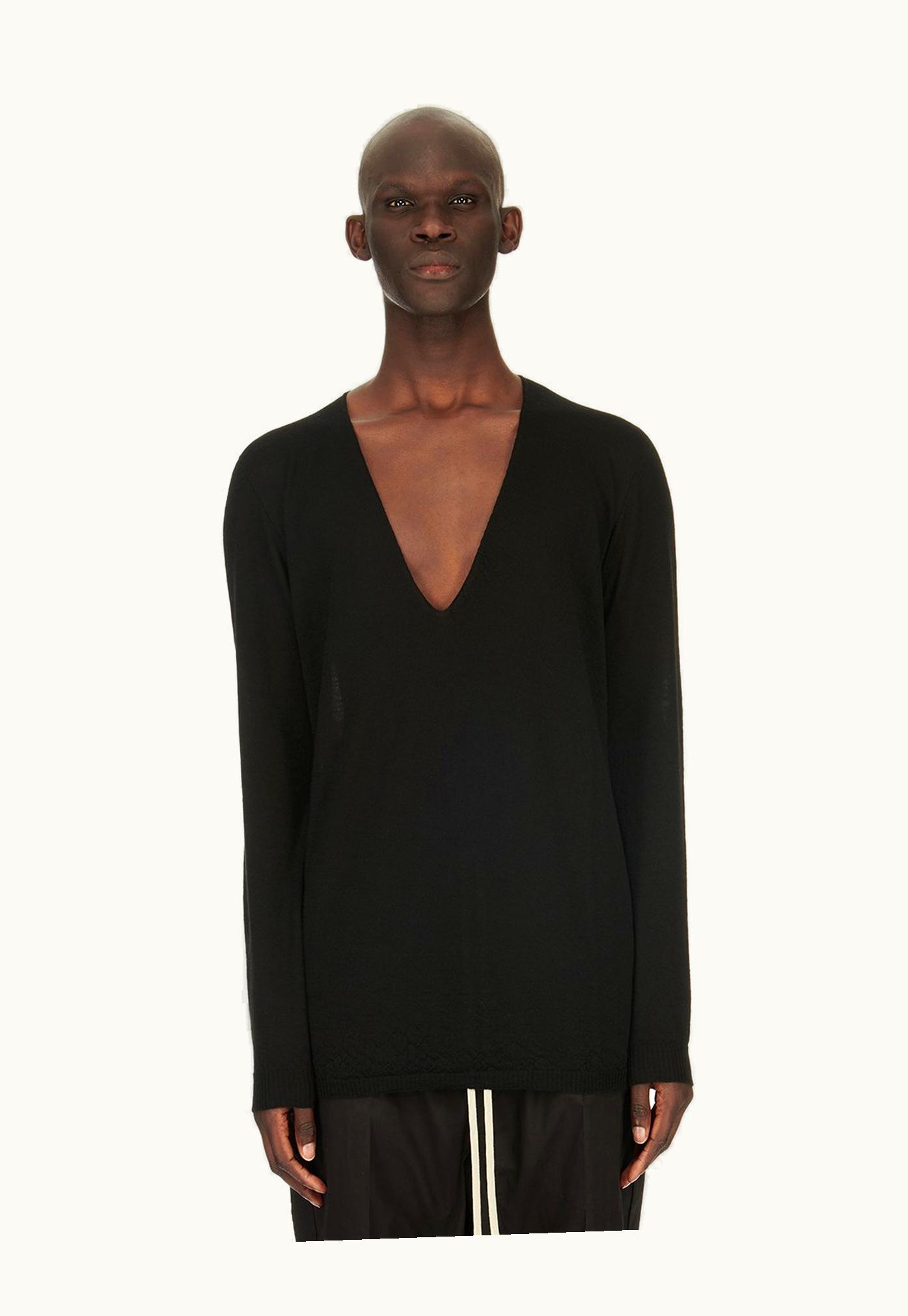 Rick Owens Rick Owens SS24 Lido Oversized Deep V Neck In Black Light Weight Rasato Knit