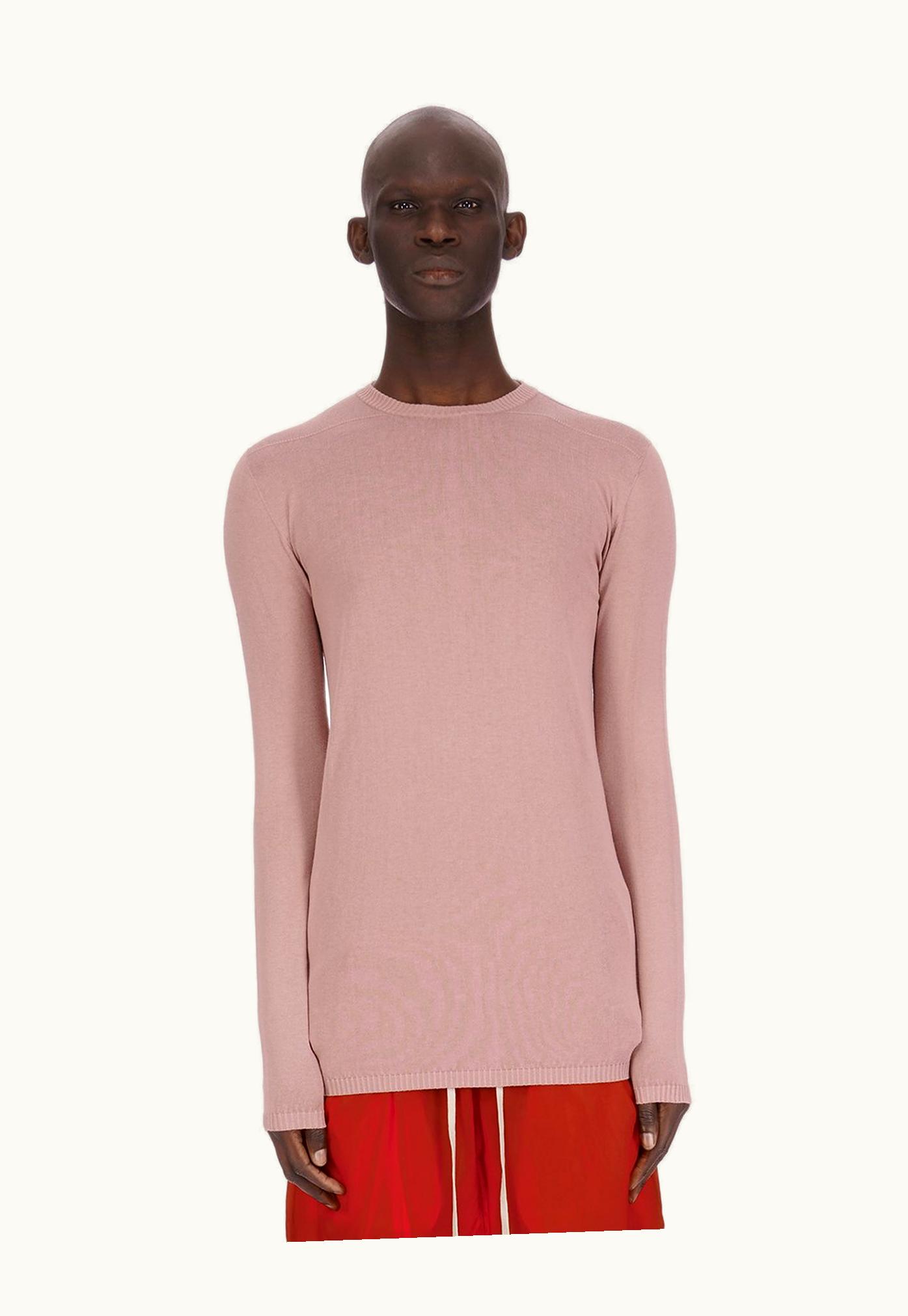 Rick Owens Rick Owens SS24 Lido Biker Level Round Neck In Dusty Pink Stretch Viscose Knit