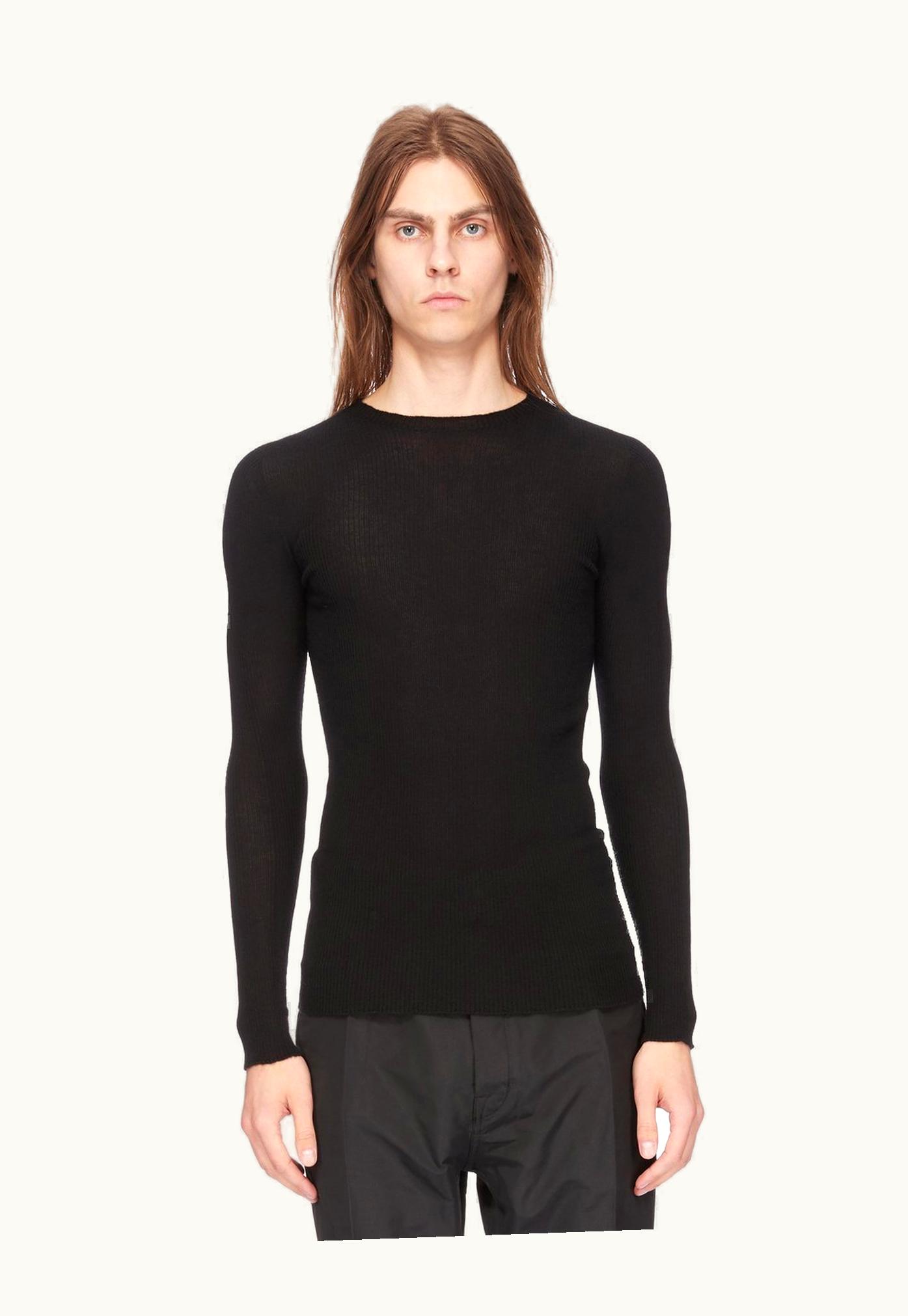 Rick Owens Rick Owens SS24 Lido Ribbed Round Neck In Black Lightweight Ribbed Knit