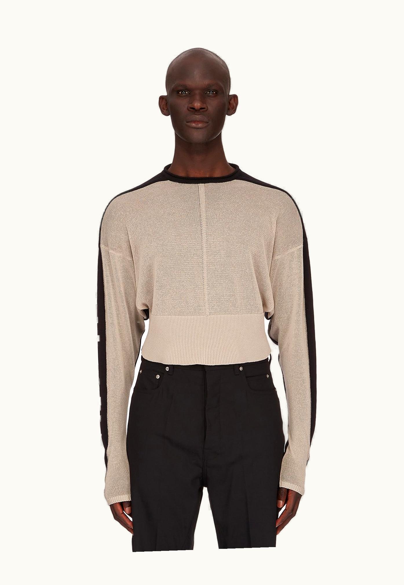 Rick Owens Rick Owens SS24 Lido Combo Cropped Top In Black And Pearl Cotton Knit