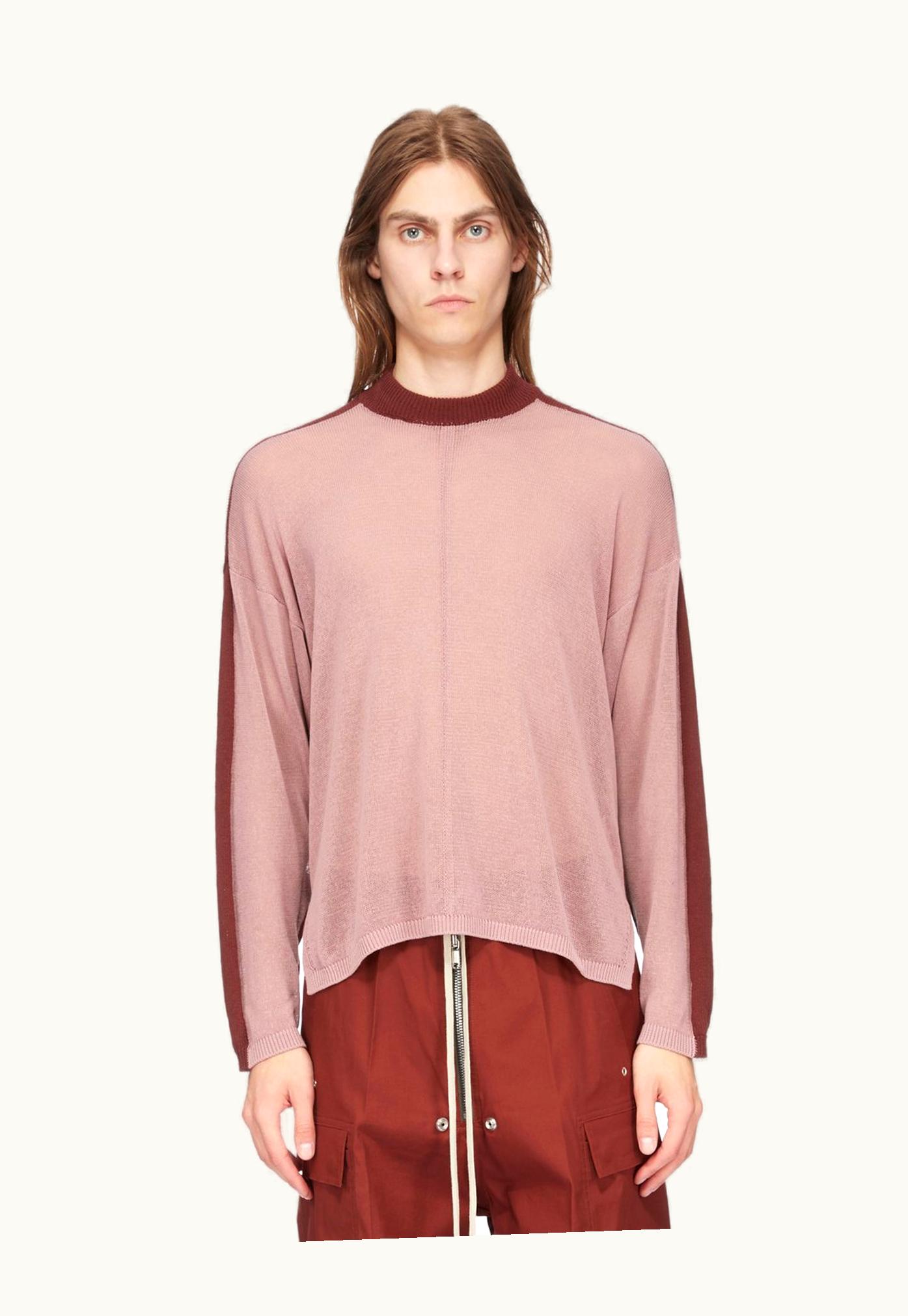 Rick Owens Rick Owens SS24 Lido Combo Crew Neck In Henna And Dusty Pink Cotton Knit