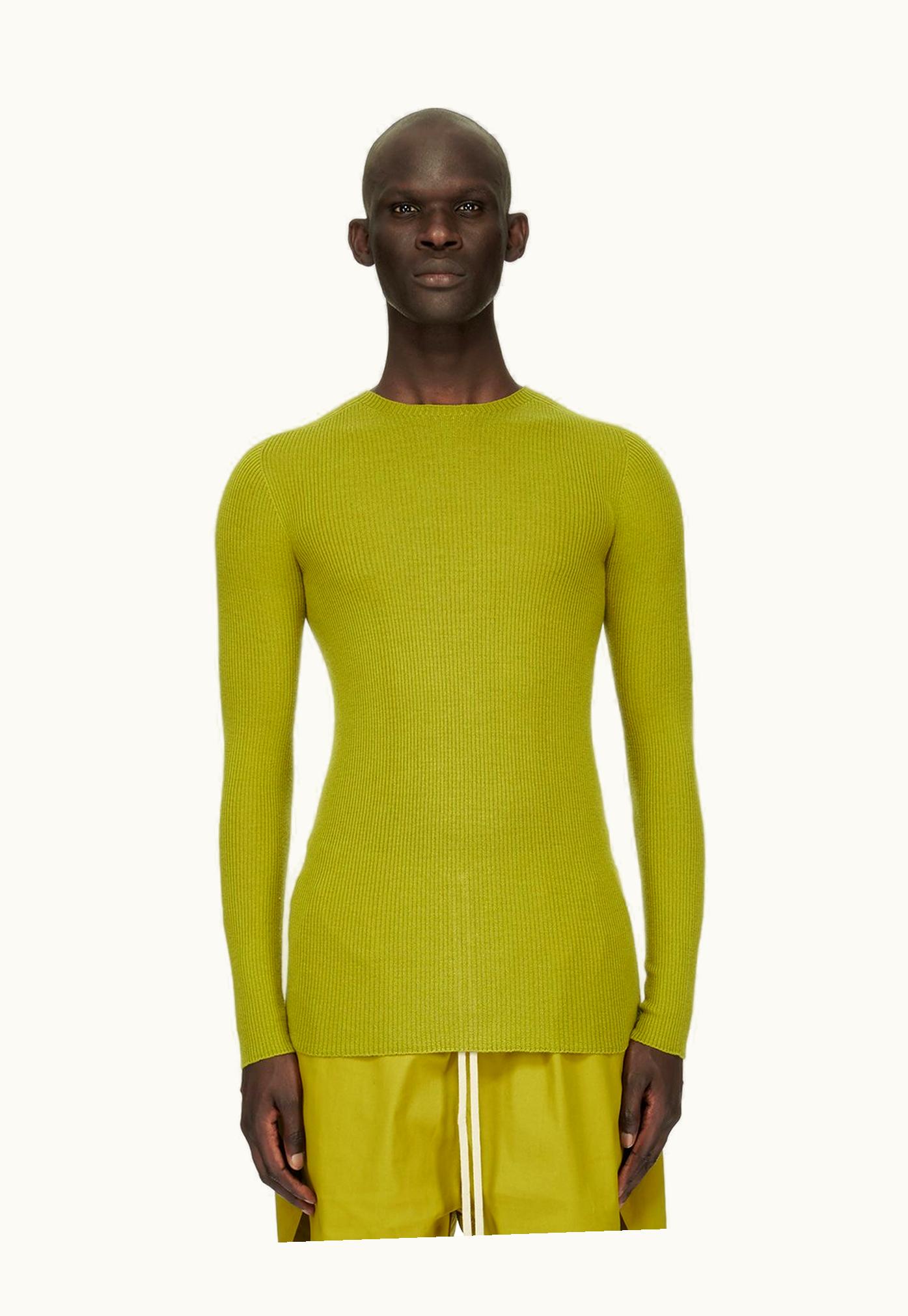 Rick Owens Rick Owens FW23 Luxor Ribbed Round Neck In Acid Yellow Lightweight Ribbed Knit