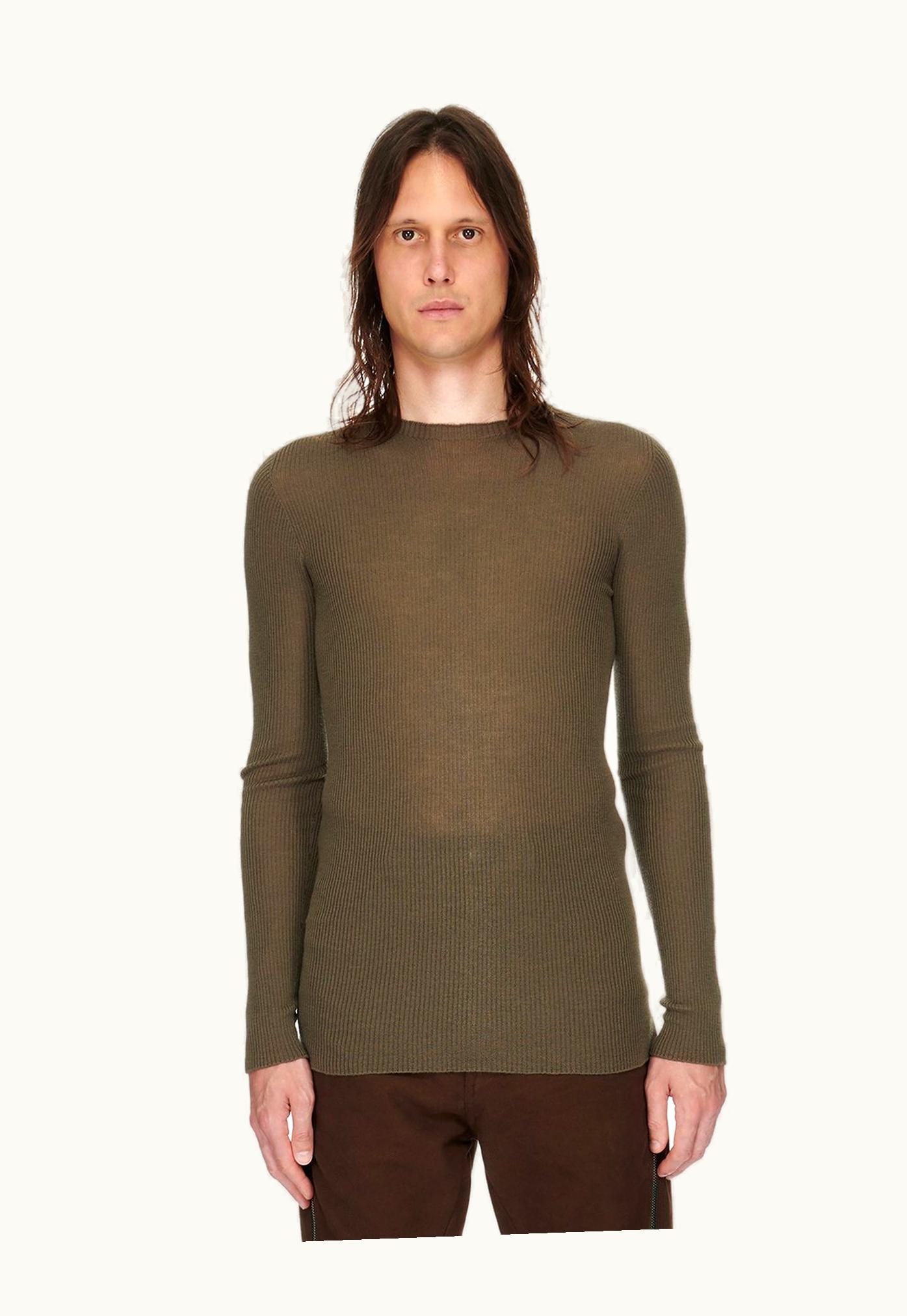 Rick Owens Rick Owens FW23 Luxor Ribbed Round Neck In Dust Grey Lightweight Ribbed Knit