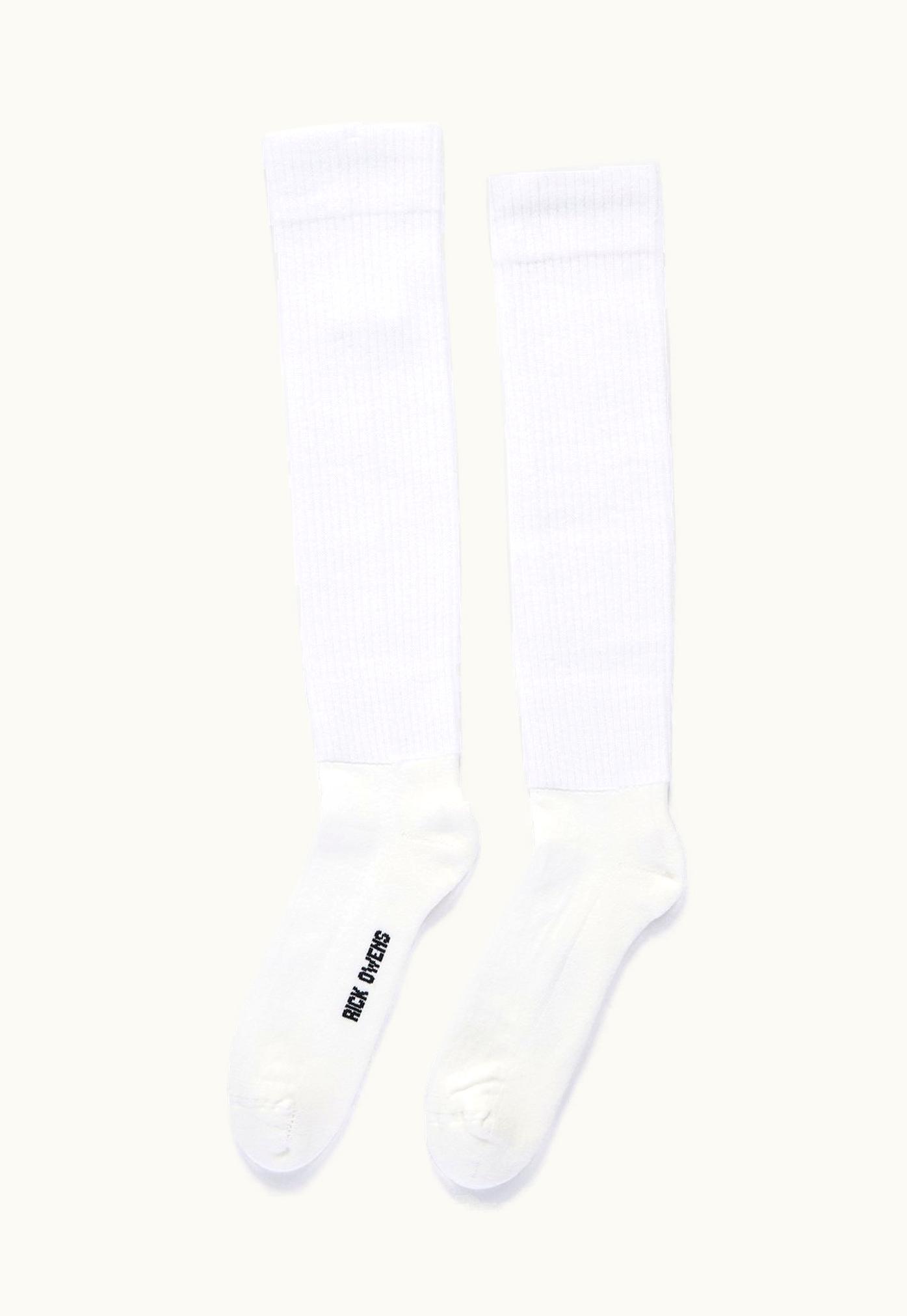 Rick Owens Rick Owens FW23 Luxor Knee High Socks In Milk And Black Cotton Knit