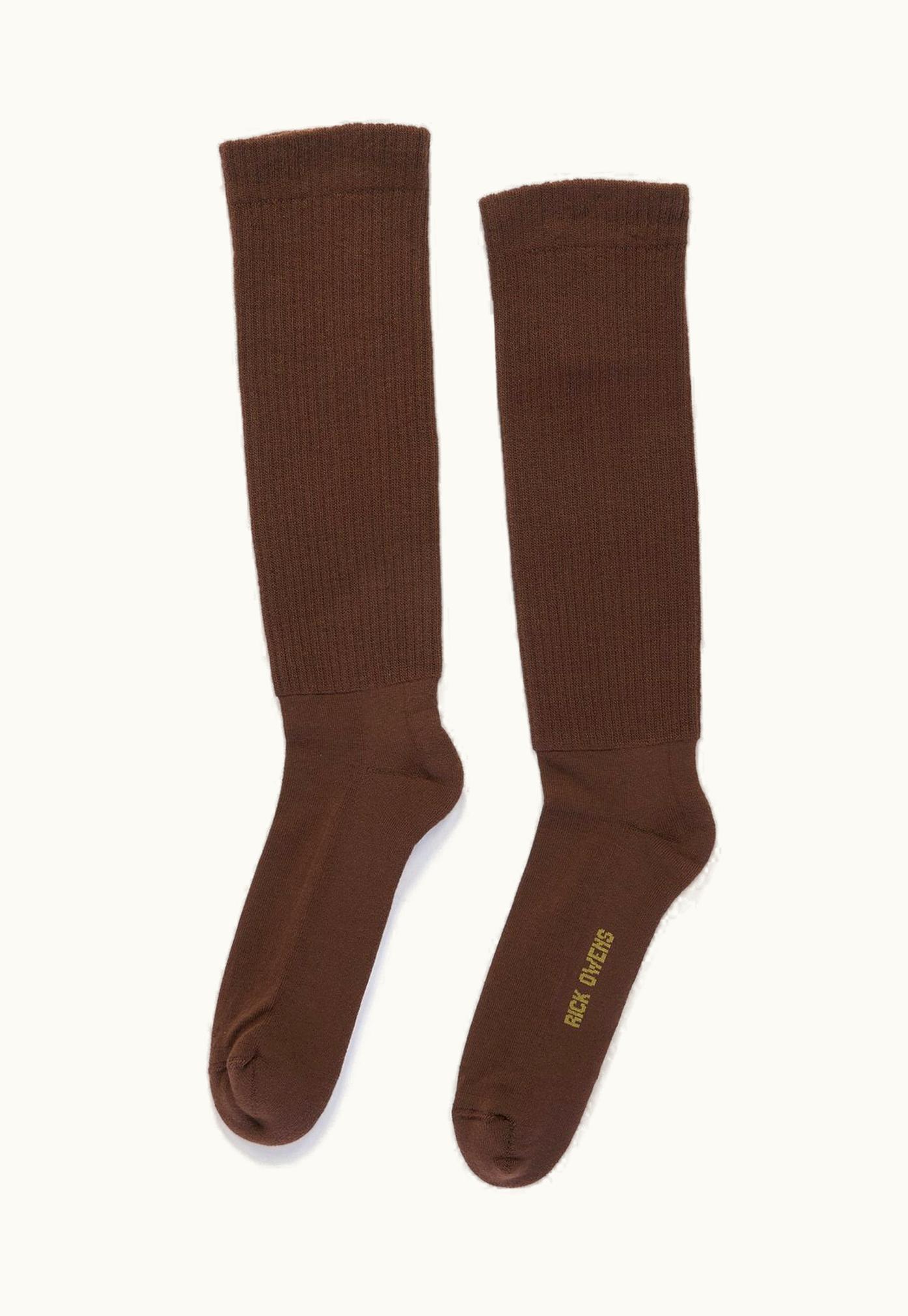Rick Owens Rick Owens FW23 Luxor Mid Calf Socks In Brown And Acid Cotton Knit