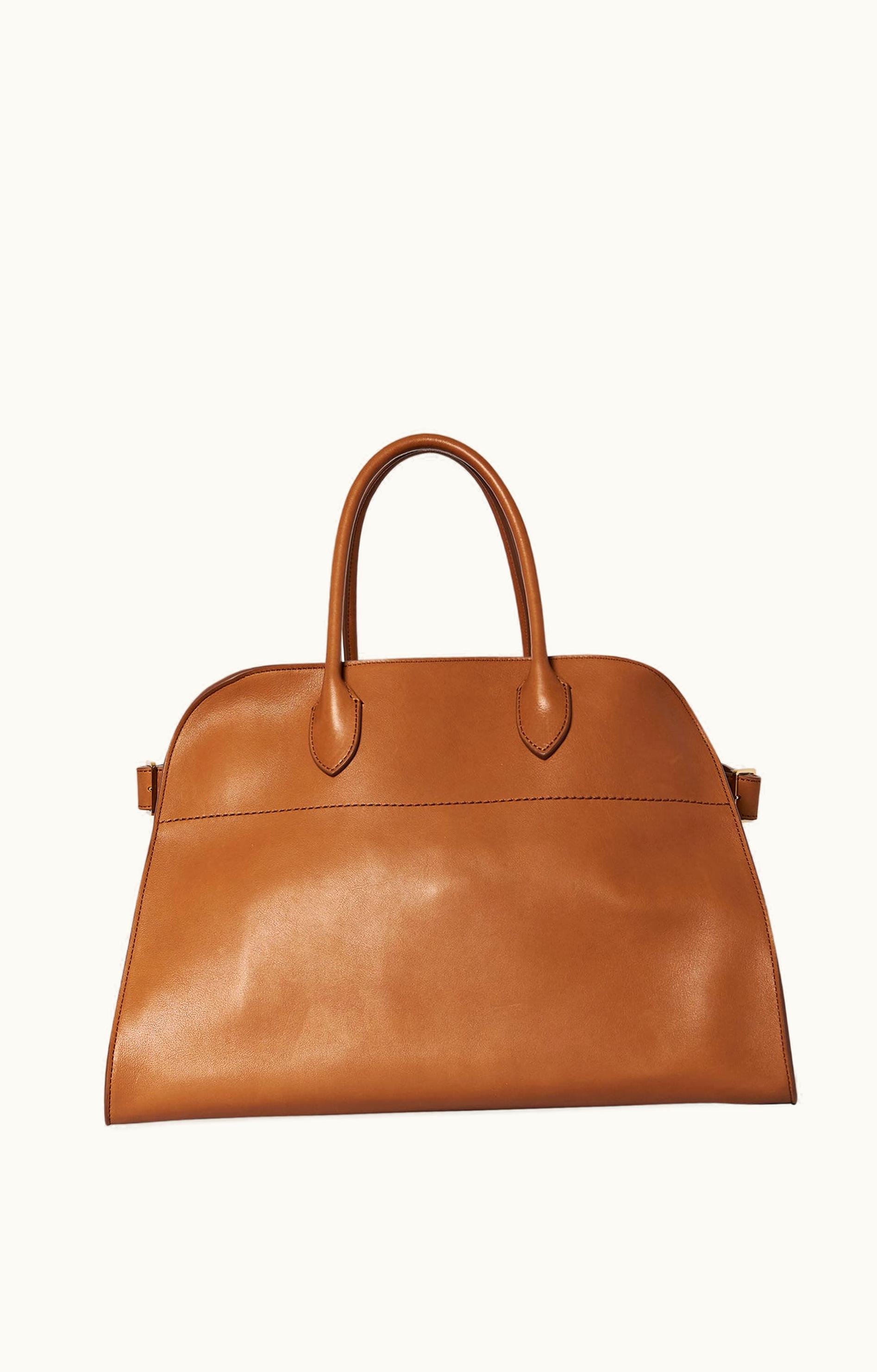The Row The Row Soft Margaux 17 Leather Top-Handle Bag Tan