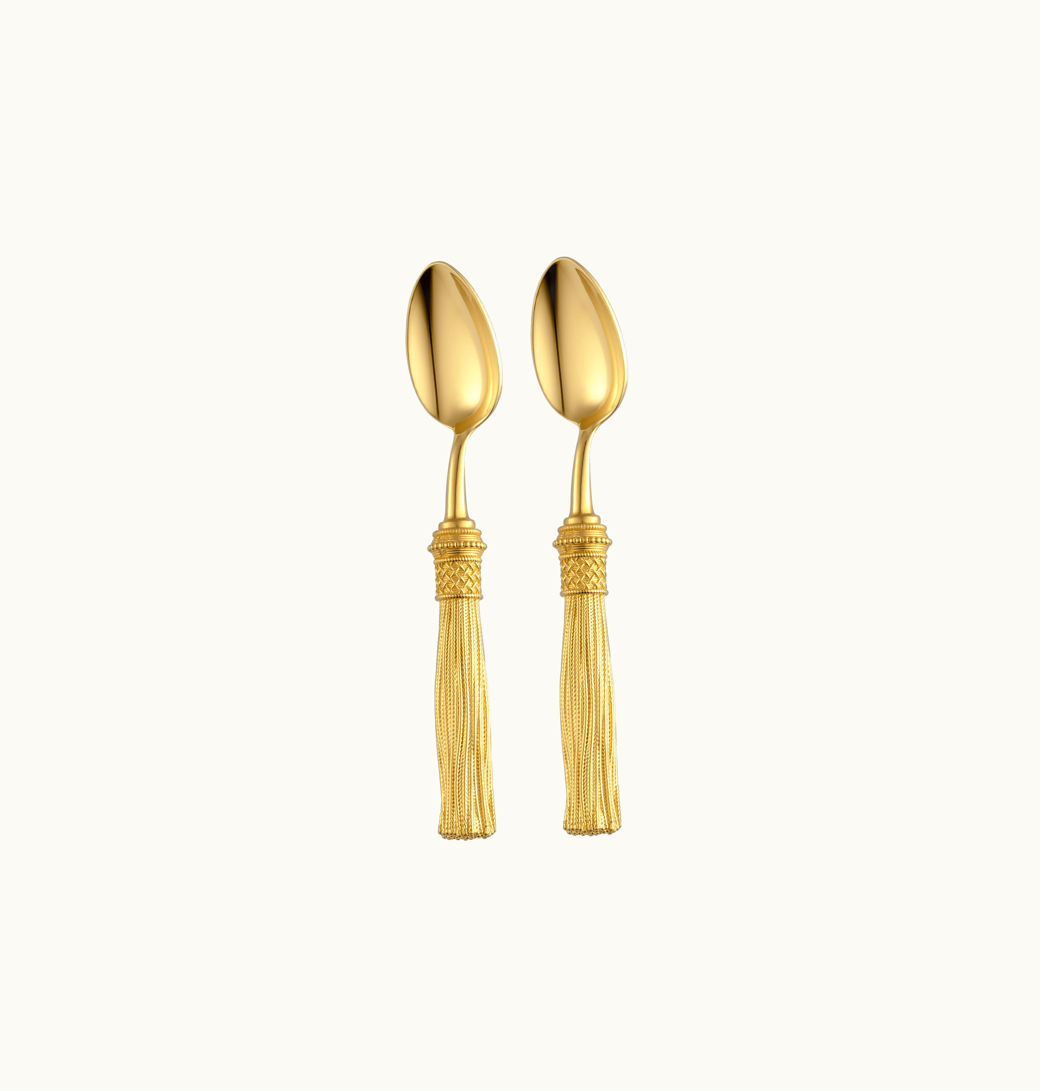Christofle 2-Piece Silver-plated Gilded Coffee Spoons Set Pompon