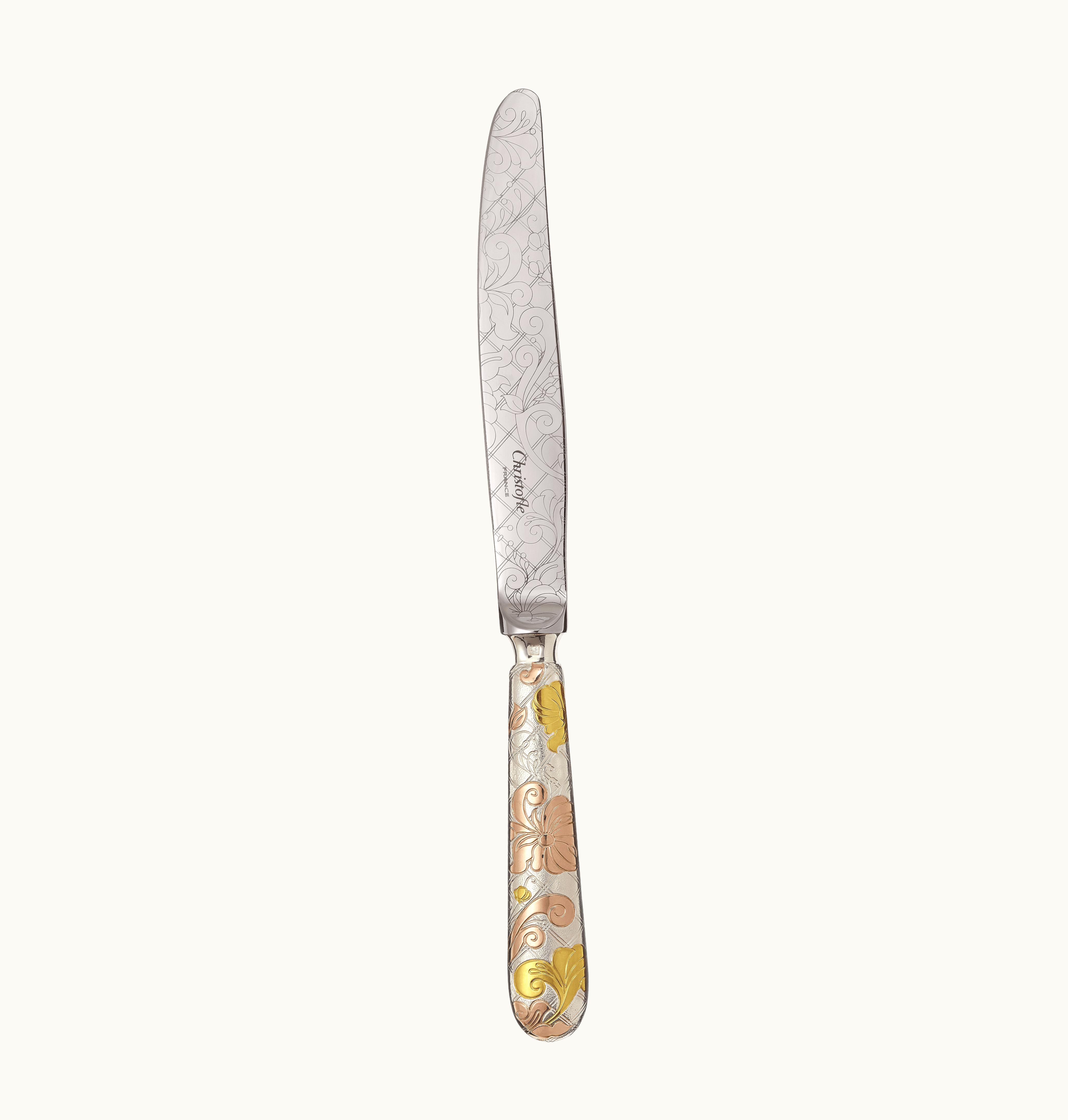 Christofle Christofle Partially Gilded Silver Plated Dinner Knife - Pink And Yellow Gold Jardin d'Eden