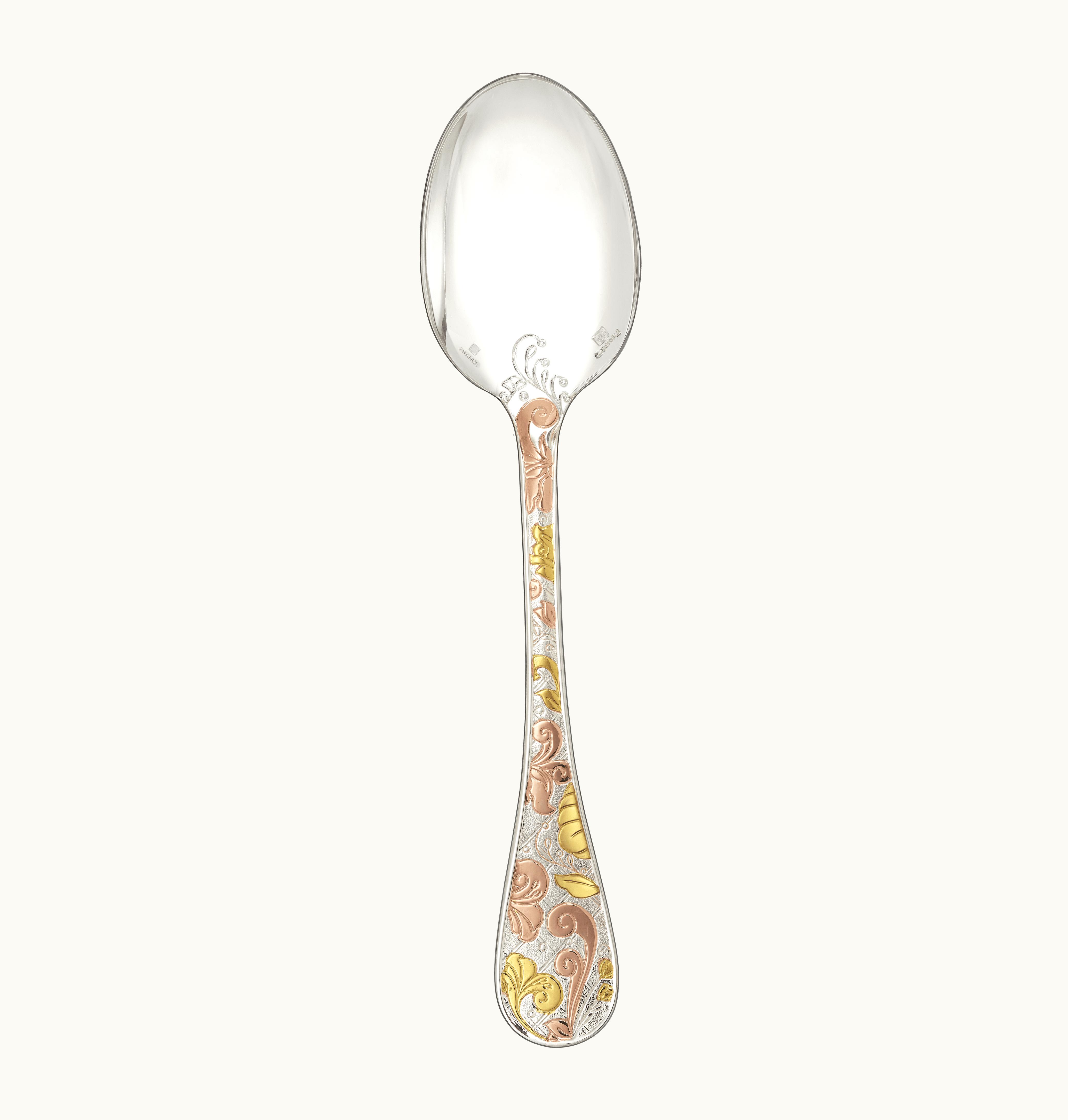 Christofle Christofle Partially Gilded Silver Plated Table Spoon - Pink And Yellow Gold Jardin d'Eden